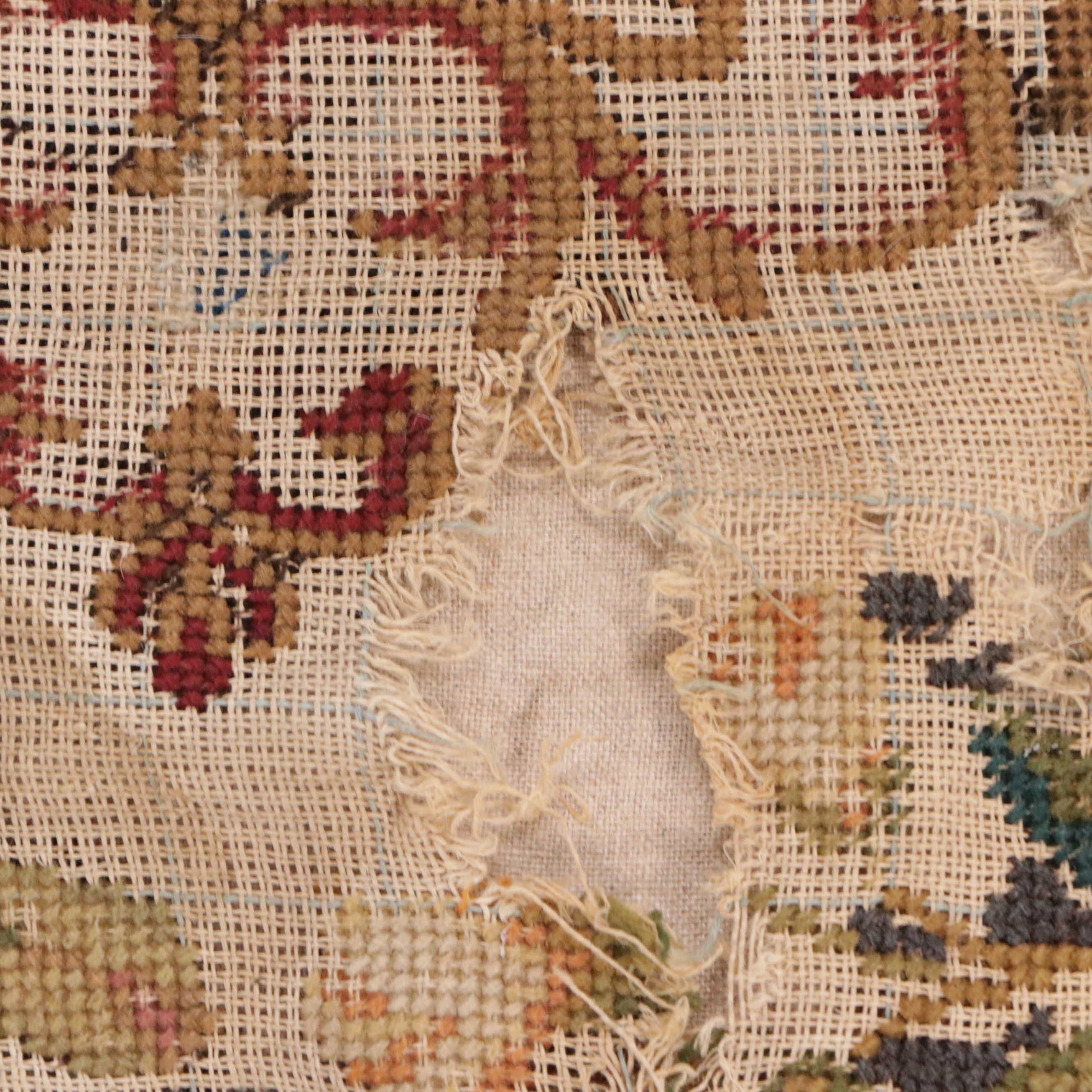 7'8 x 8'8 Handmade English Floral Needlepoint Area Rug, Antique