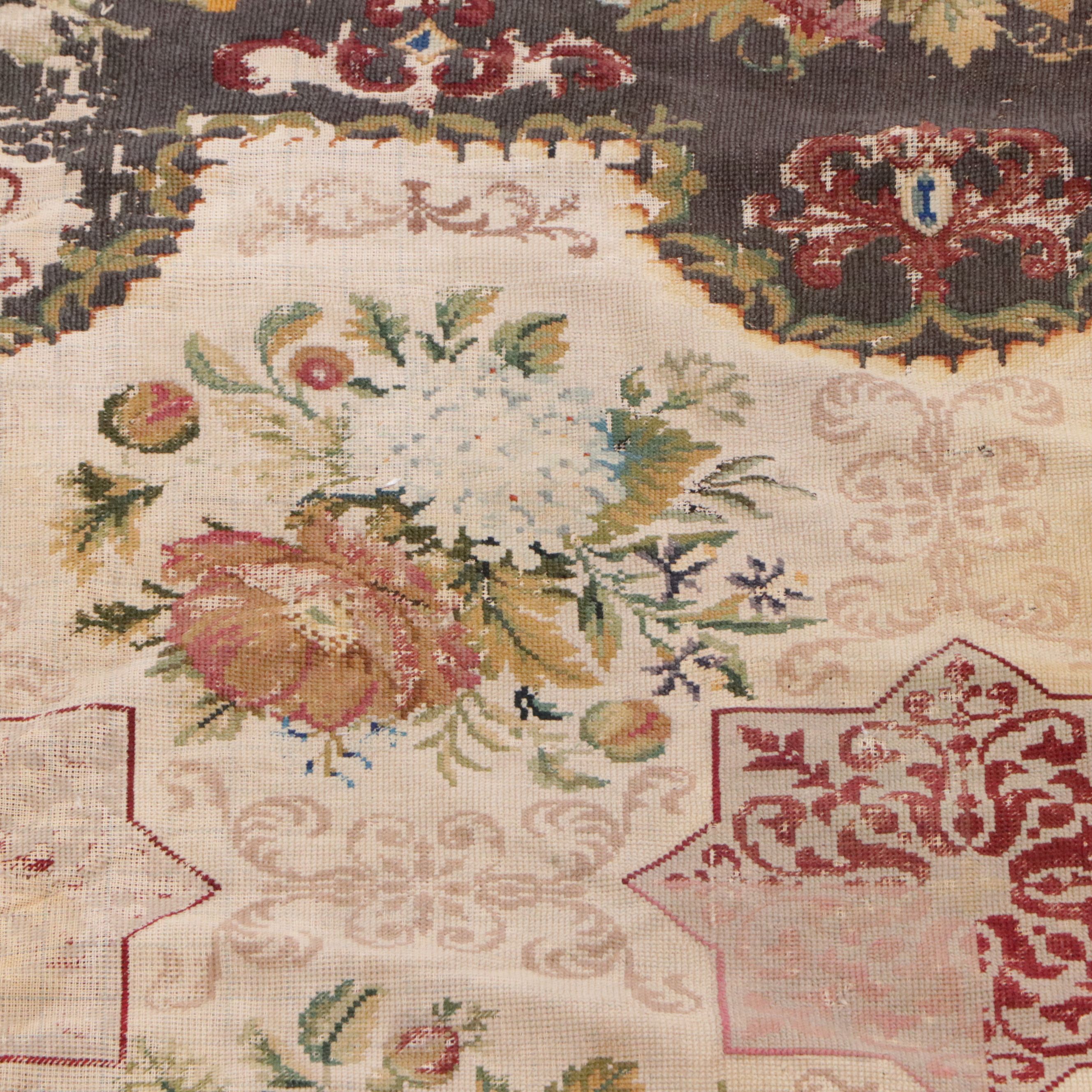 7'8 x 8'8 Handmade English Floral Needlepoint Area Rug, Antique