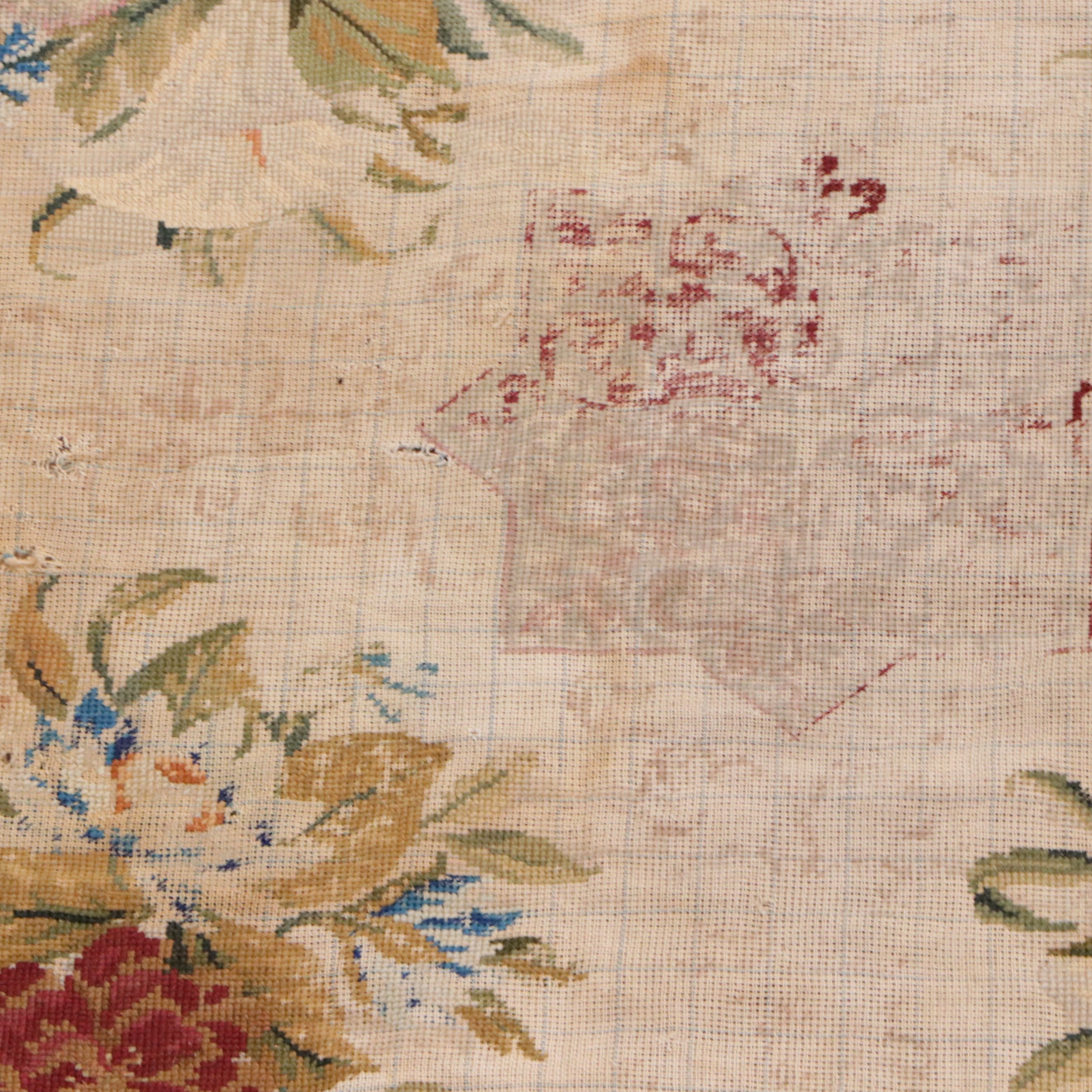 7'8 x 8'8 Handmade English Floral Needlepoint Area Rug, Antique