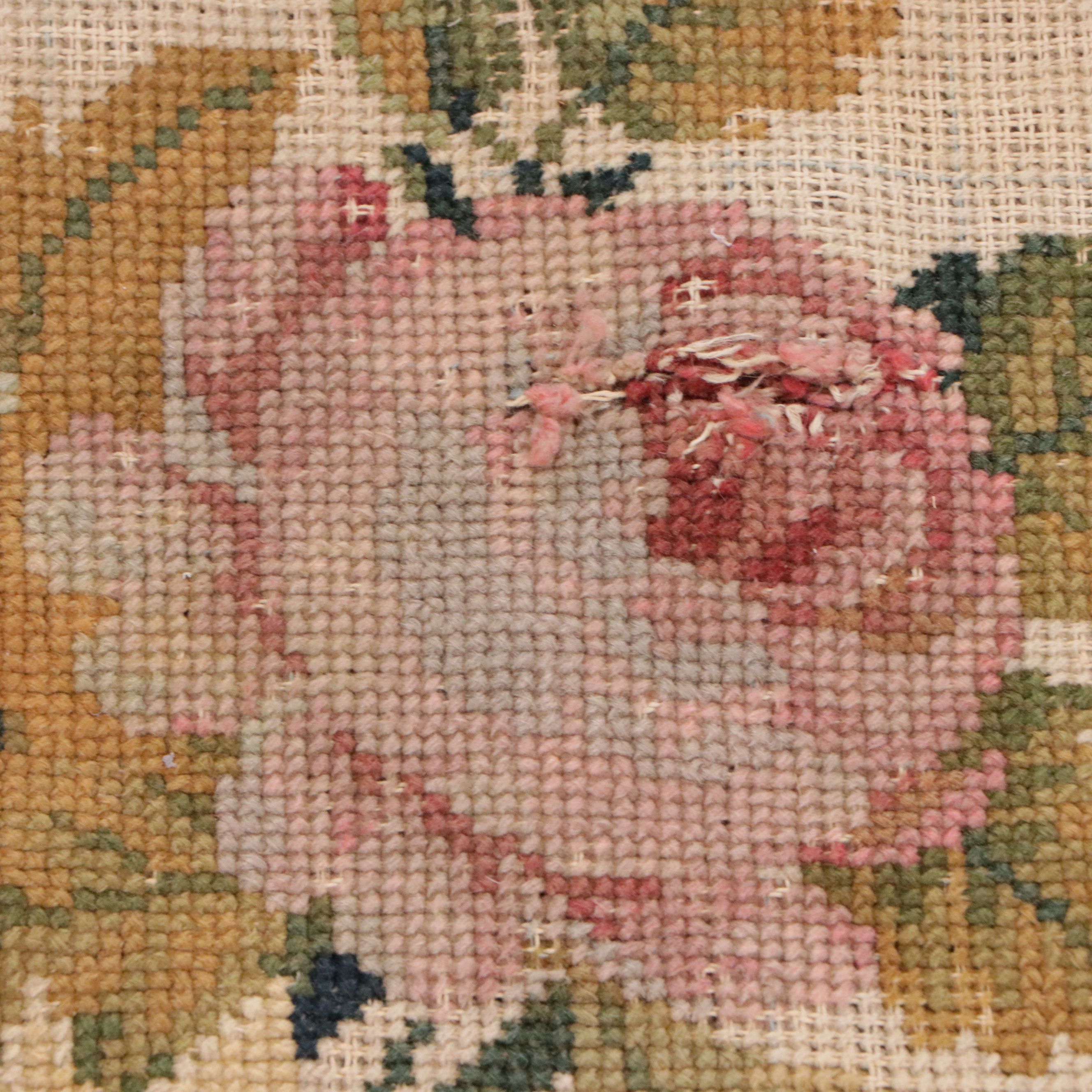 7'8 x 8'8 Handmade English Floral Needlepoint Area Rug, Antique