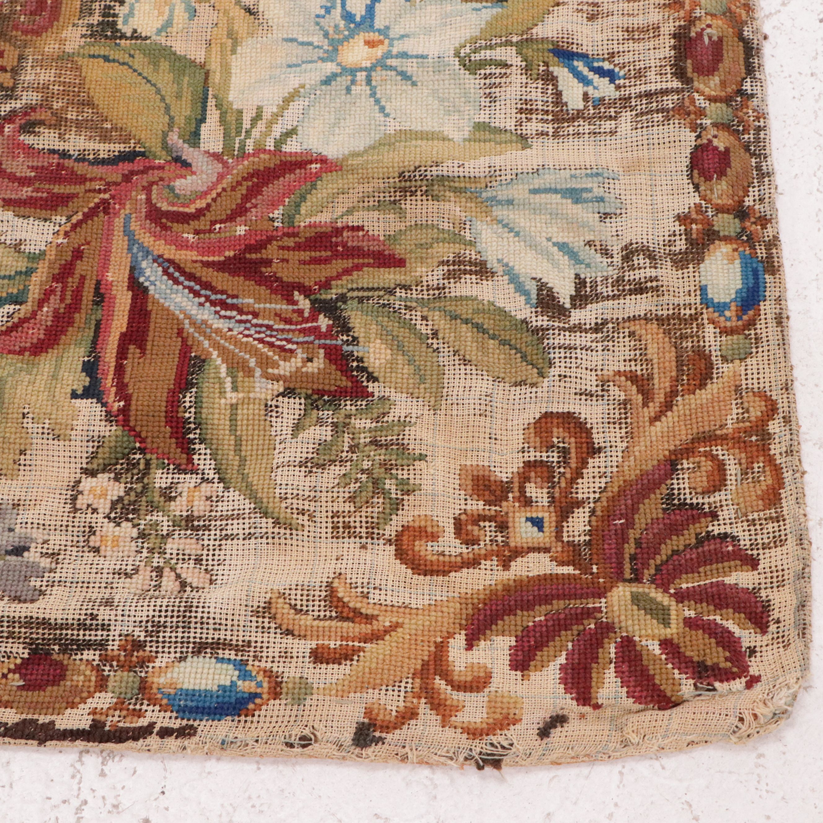 7'8 x 8'8 Handmade English Floral Needlepoint Area Rug, Antique