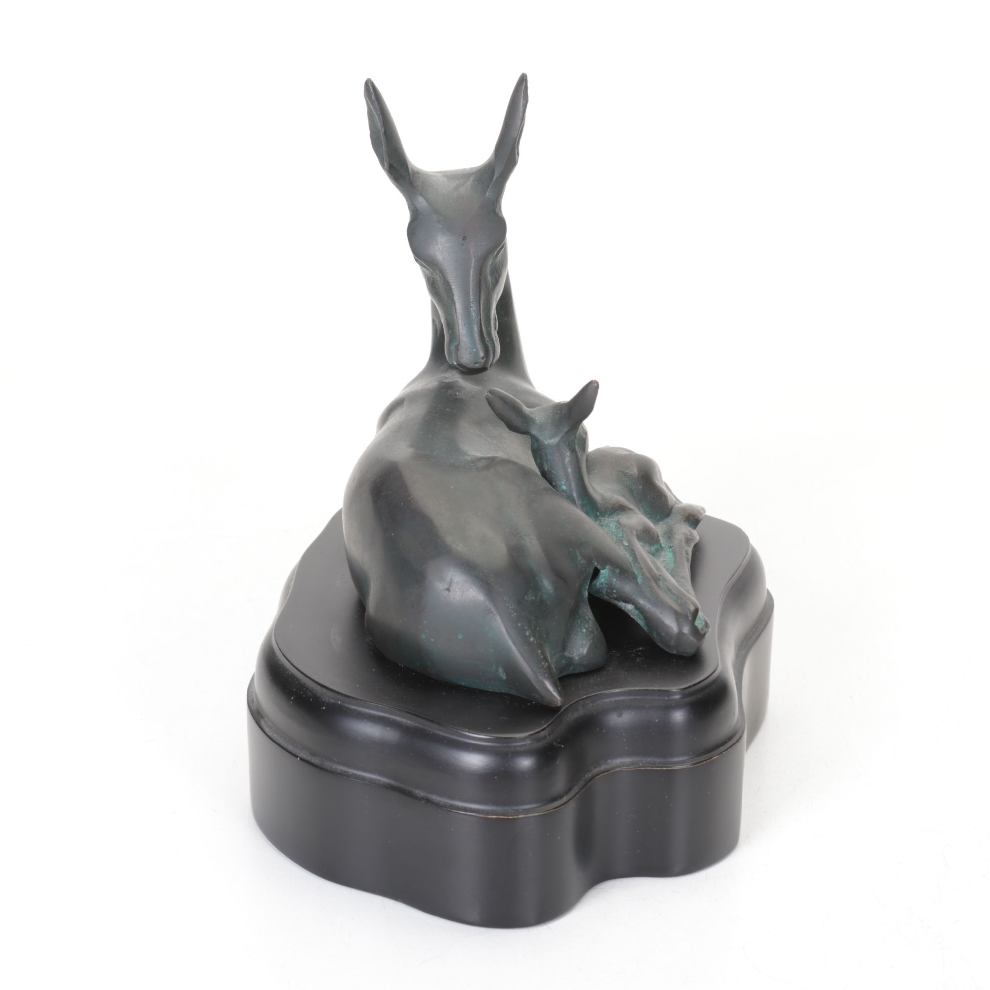 Silvestri Doe and Fawn Statue with "Grow Old Along With Me" Brass Sundial