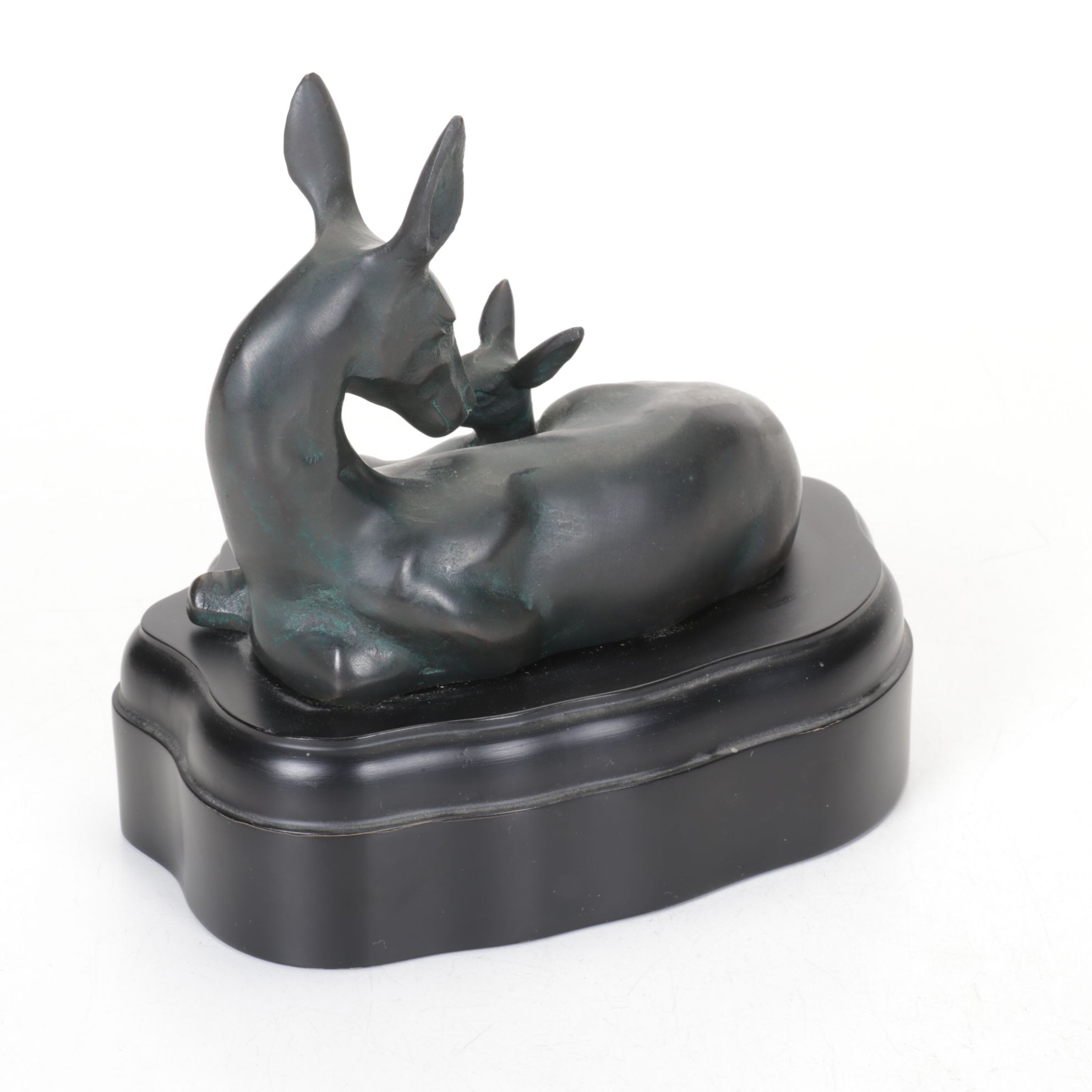 Silvestri Doe and Fawn Statue with "Grow Old Along With Me" Brass Sundial