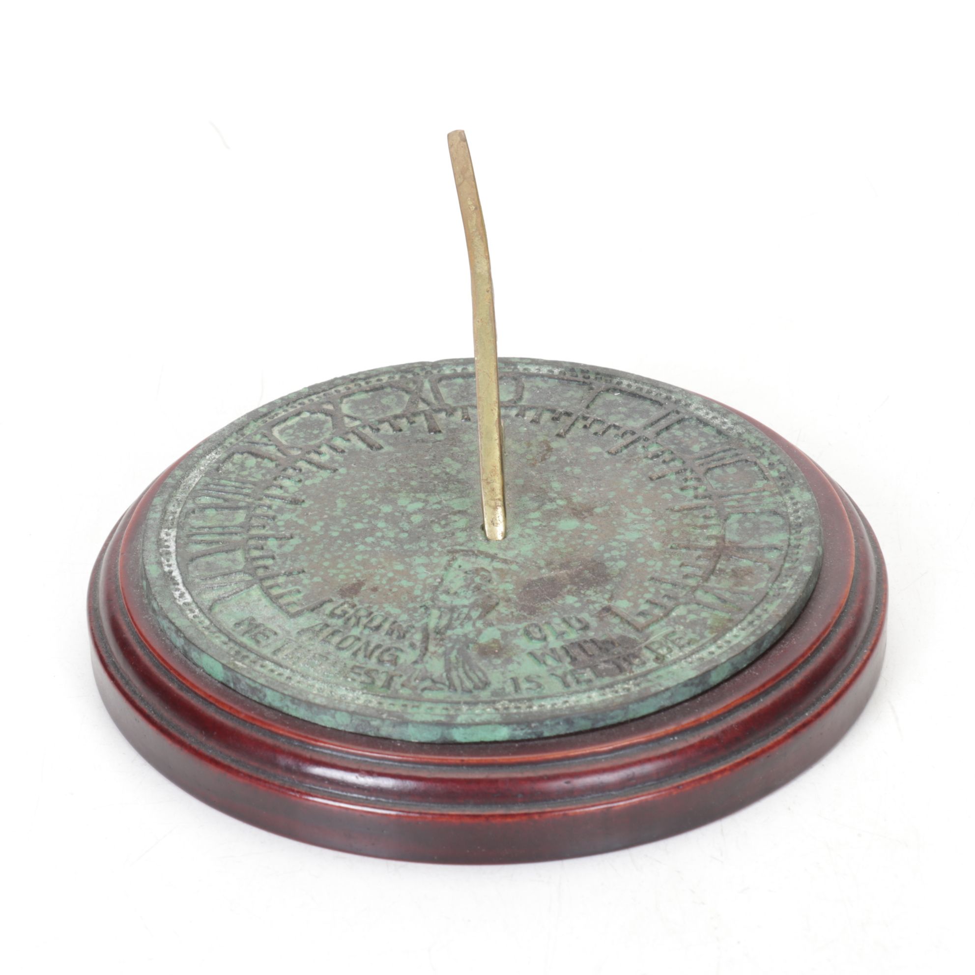 Silvestri Doe and Fawn Statue with "Grow Old Along With Me" Brass Sundial