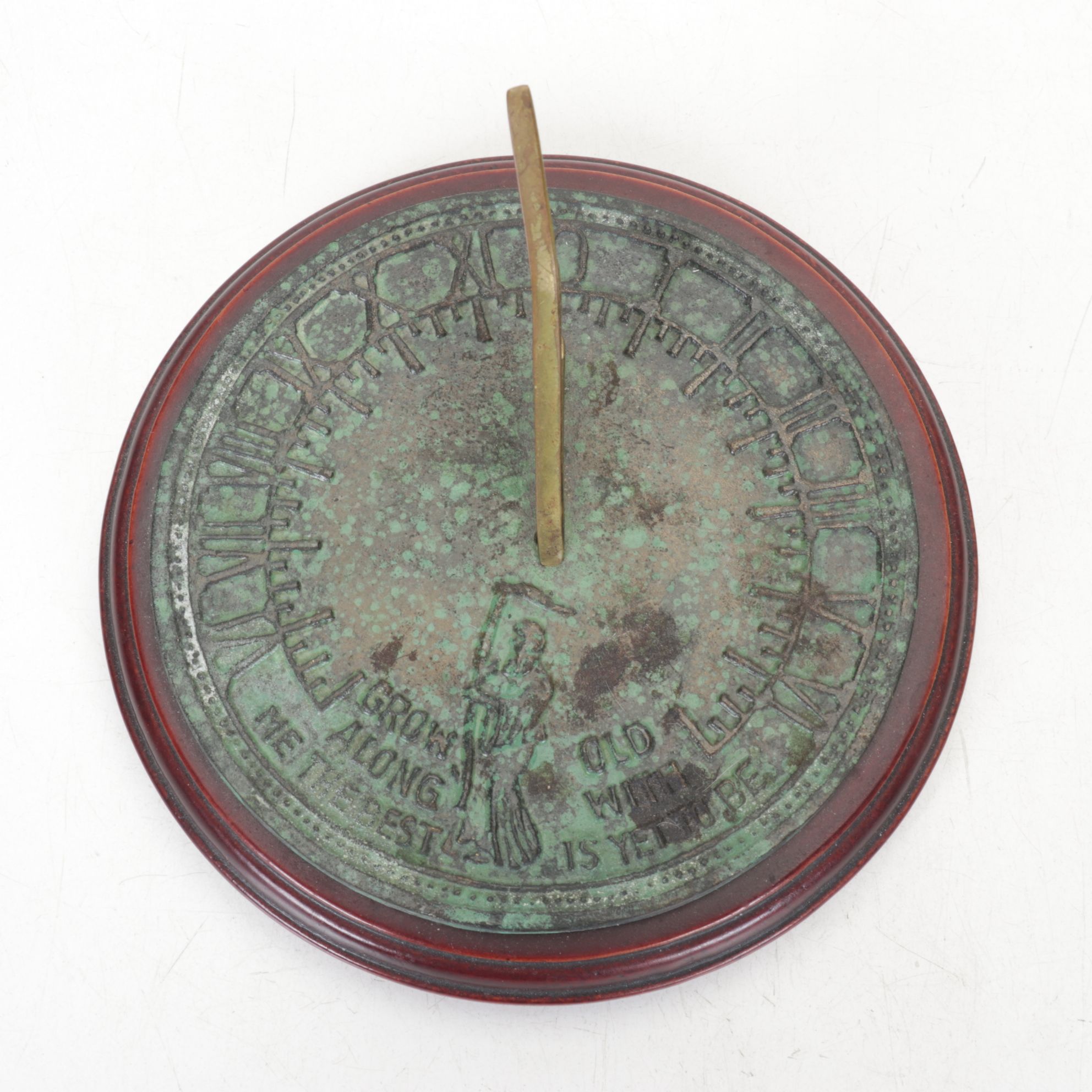 Silvestri Doe and Fawn Statue with "Grow Old Along With Me" Brass Sundial