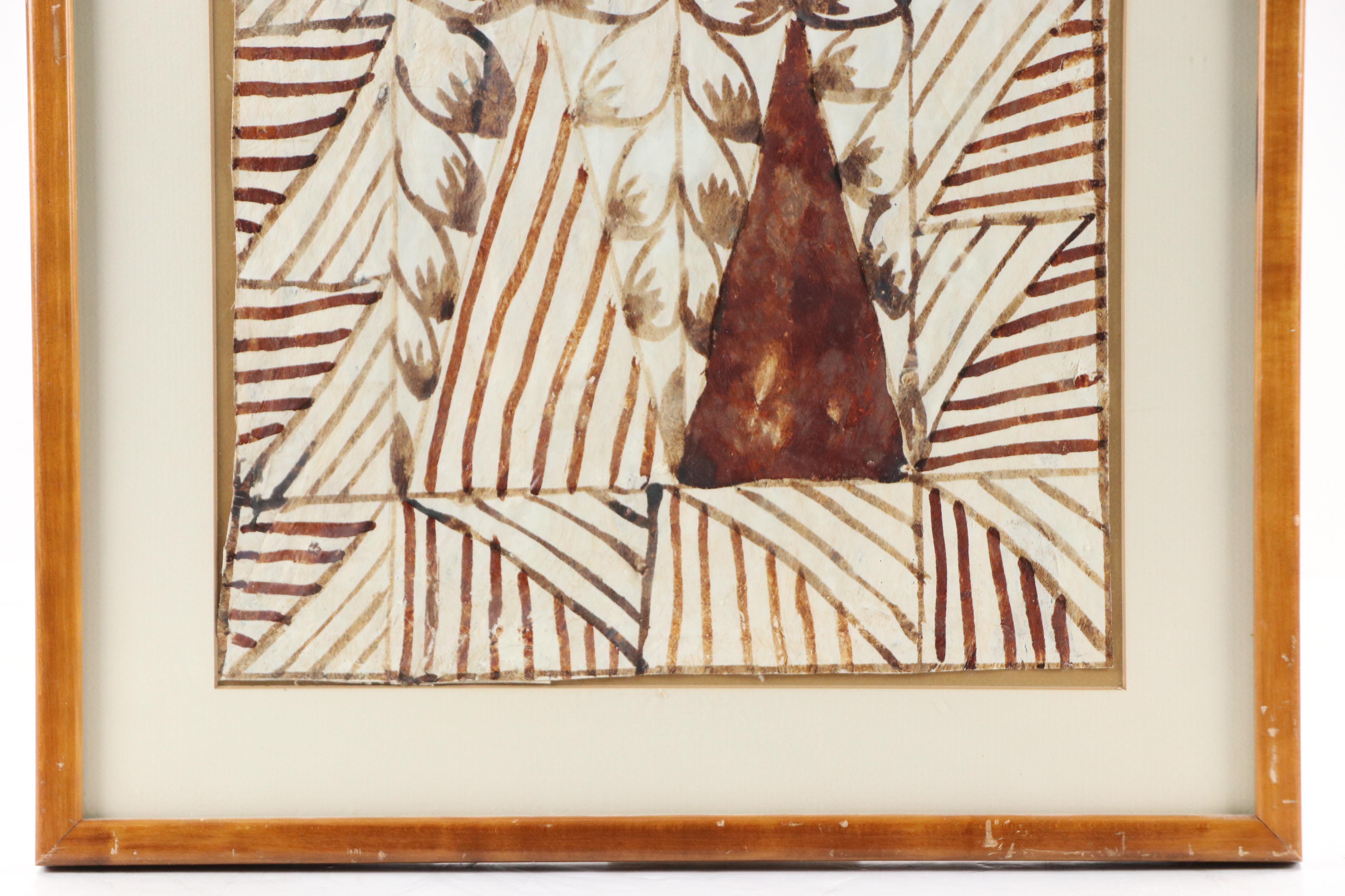 Tongalese Tapa Cloth with Geometric Ink Painting