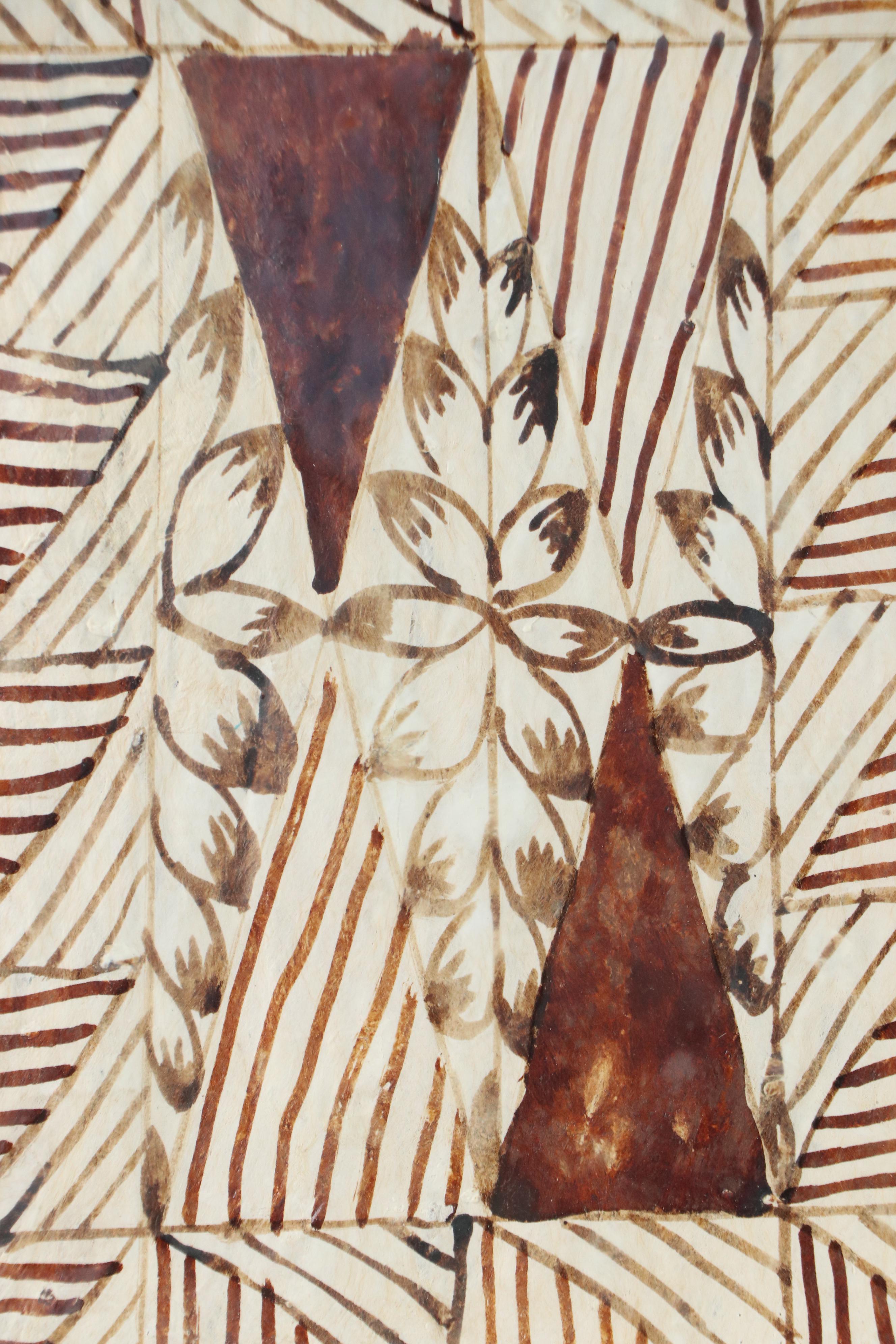 Tongalese Tapa Cloth with Geometric Ink Painting