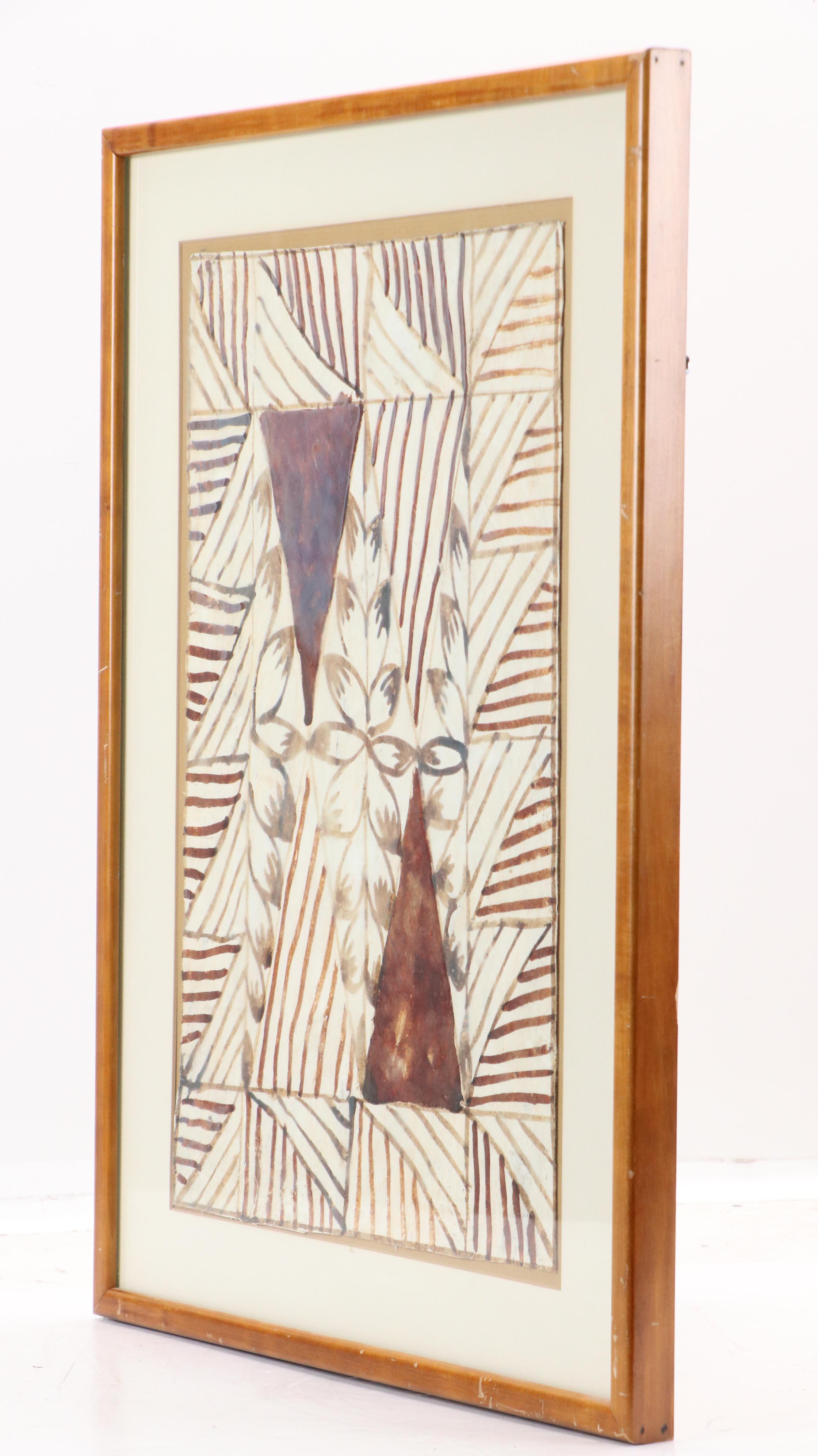 Tongalese Tapa Cloth with Geometric Ink Painting