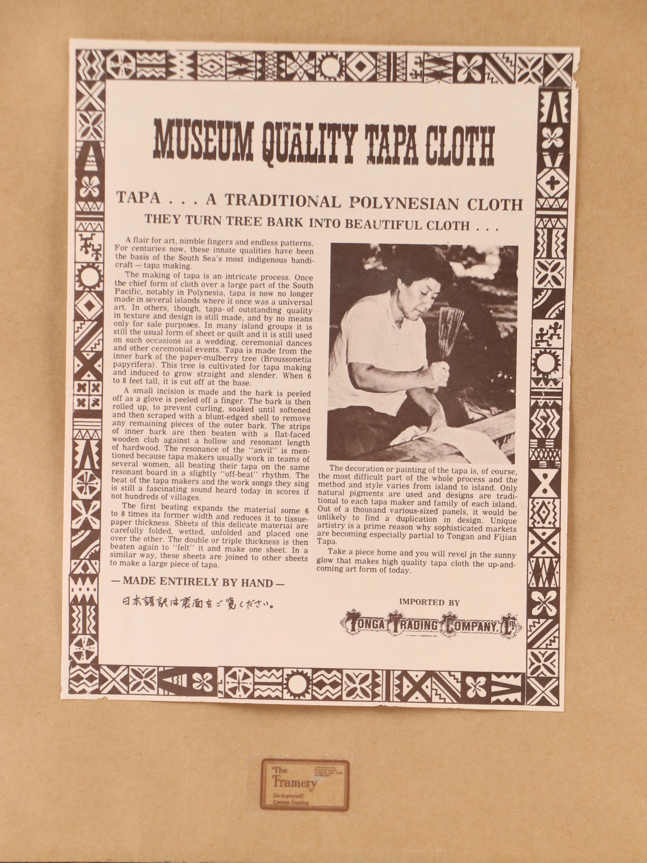 Tongalese Tapa Cloth with Geometric Ink Painting