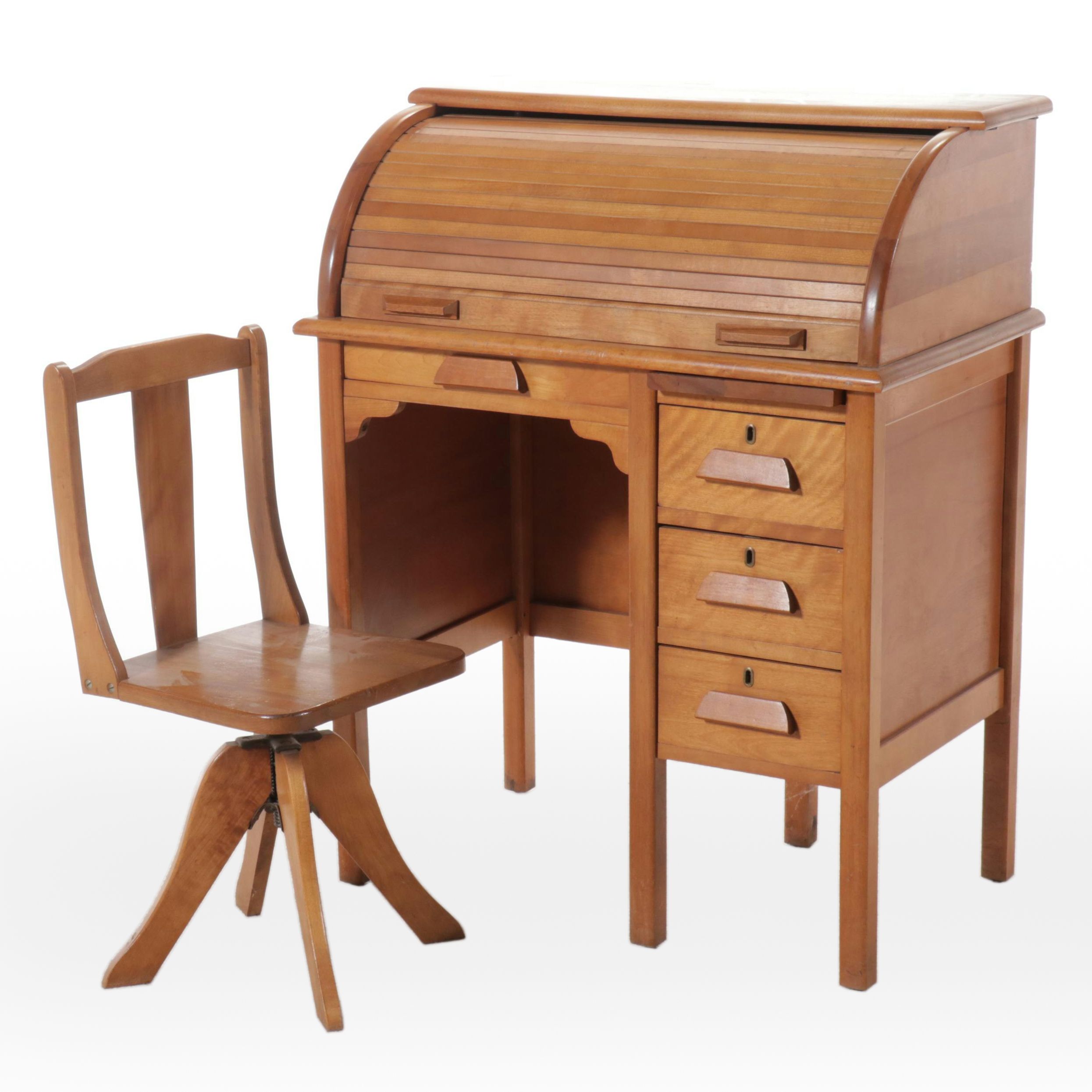 Traditional Style Children's Cherry Roll-Top Desk