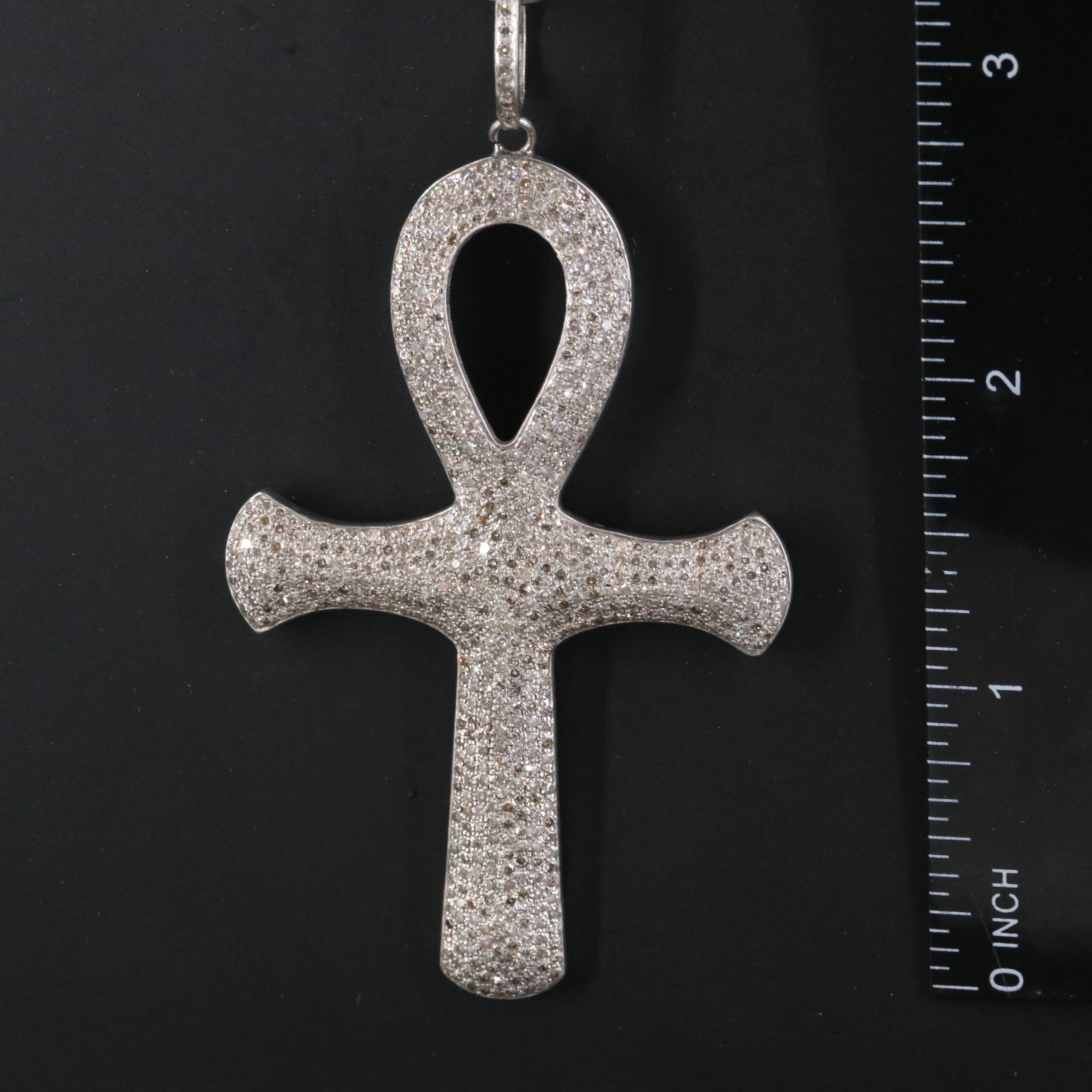 Sheryl Lowe Sterling Diamond Ankh Pendant on Quartz Beaded Necklace