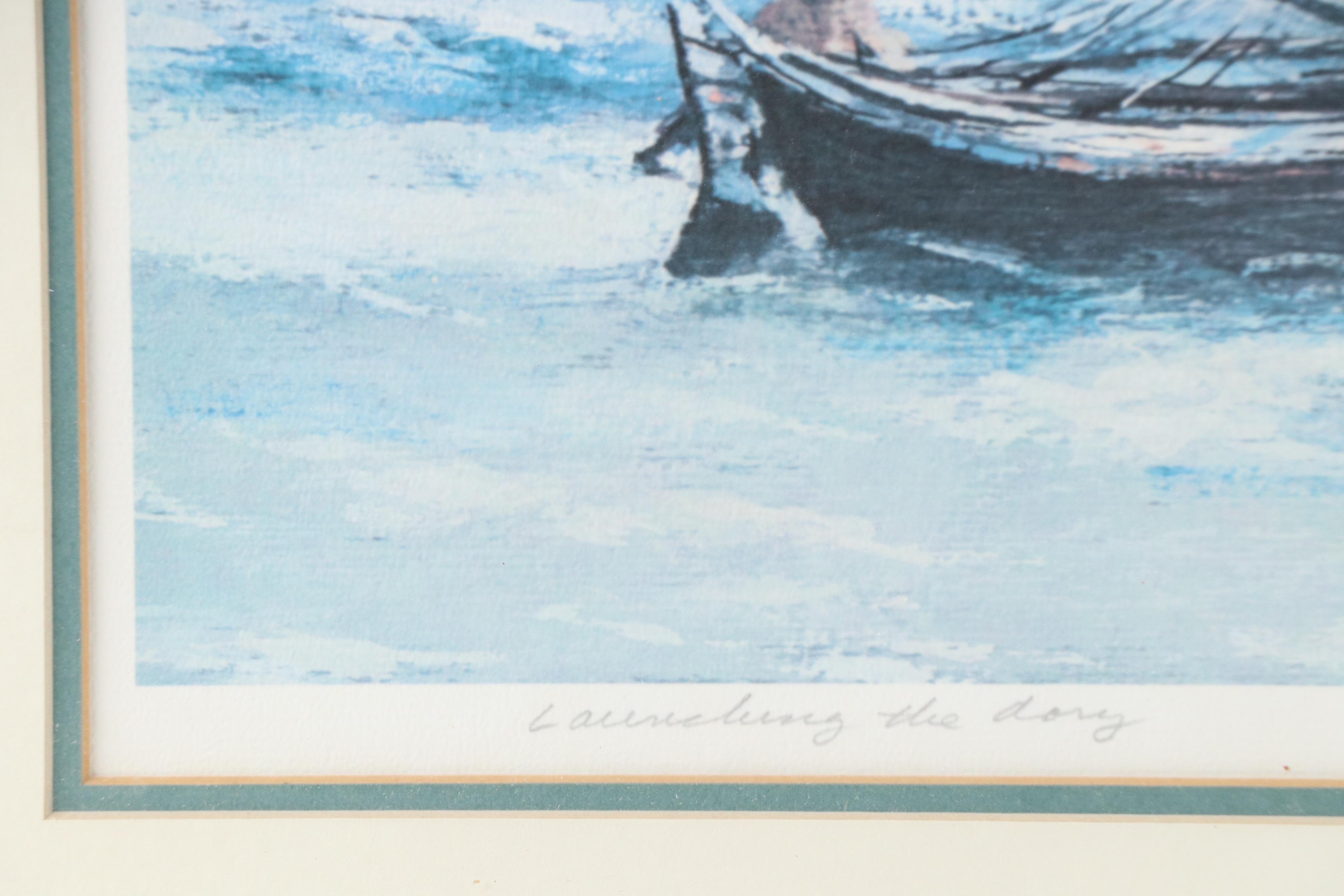 Robert Fabe Offset Lithograph "Launching the Dory," Mid-20th Century