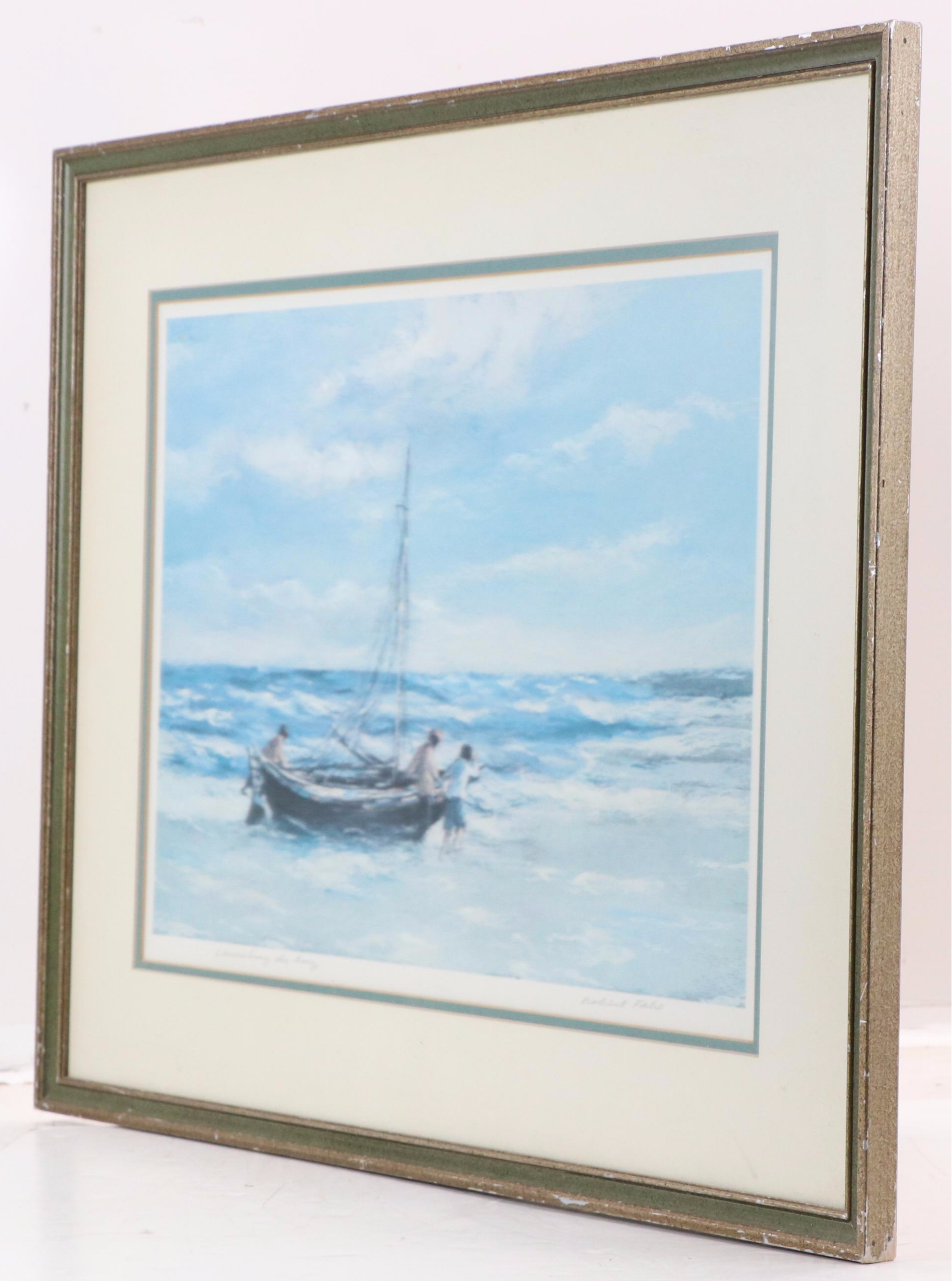 Robert Fabe Offset Lithograph "Launching the Dory," Mid-20th Century