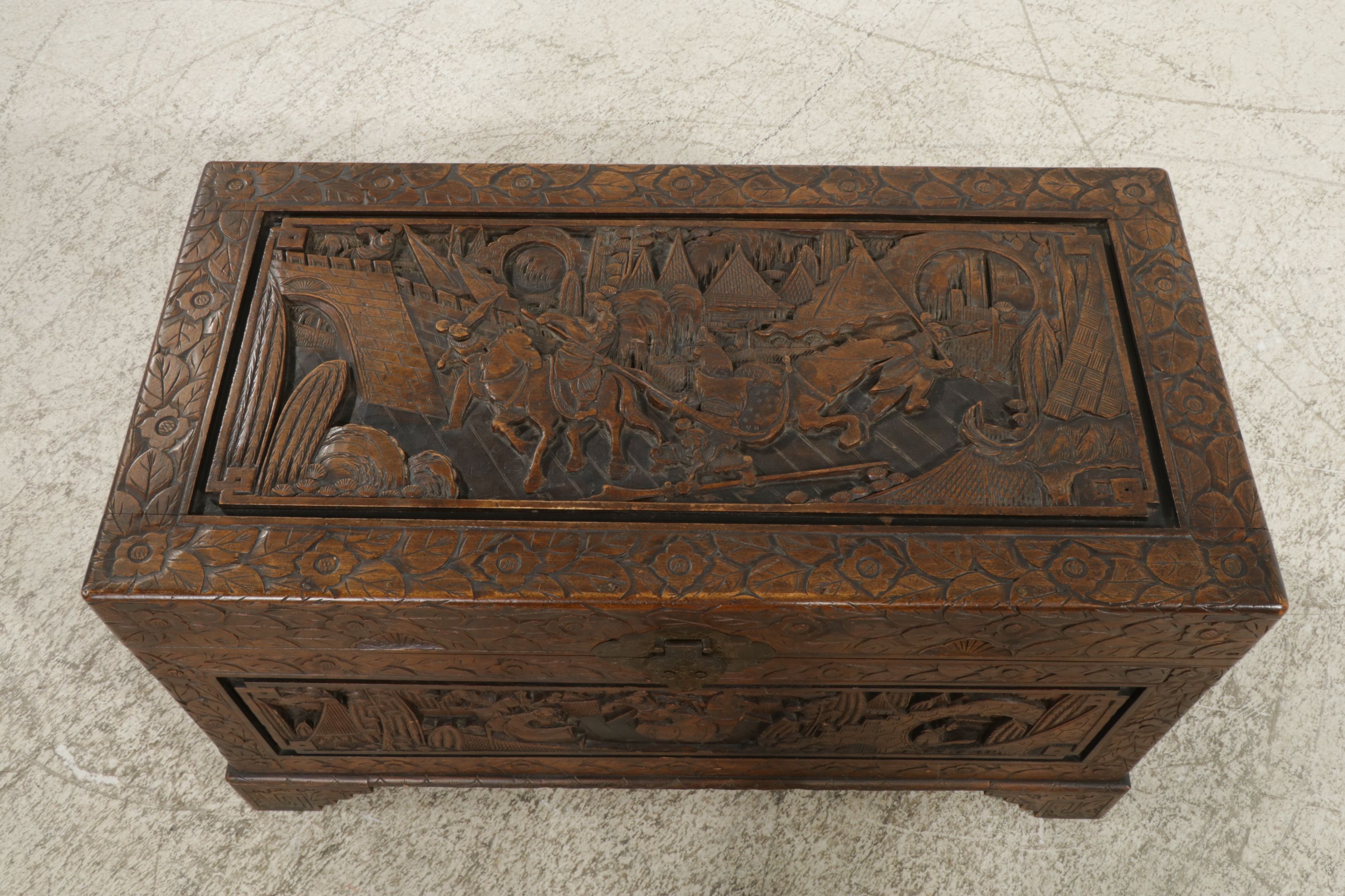 Chinese Carved Camphorwood Chest, Mid to Late 20th Century
