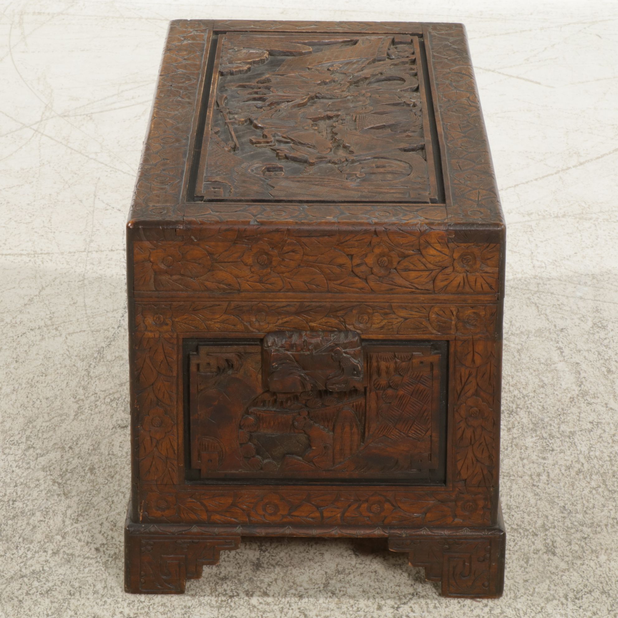 Chinese Carved Camphorwood Chest, Mid to Late 20th Century