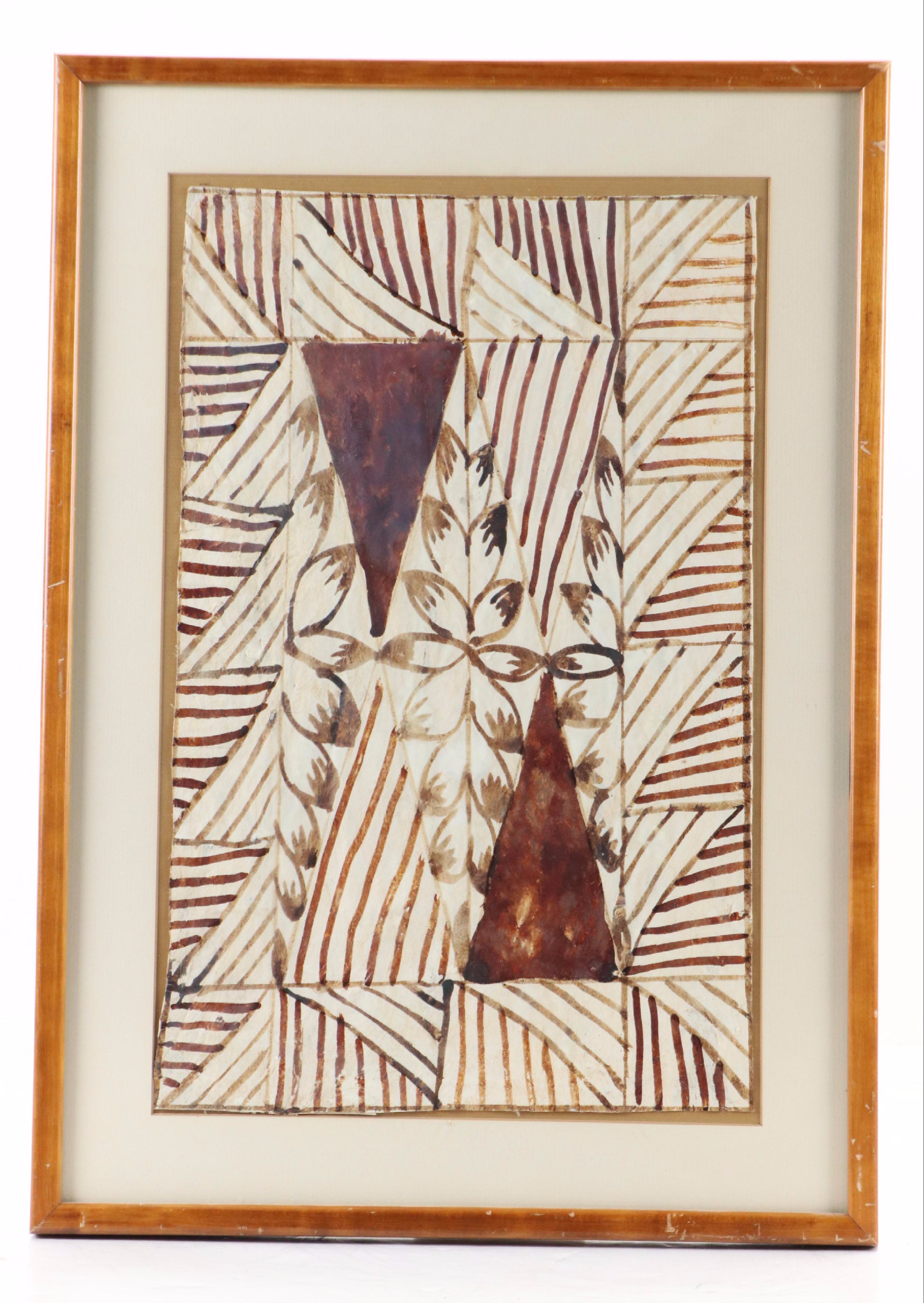 Tongalese Tapa Cloth with Geometric Ink Painting