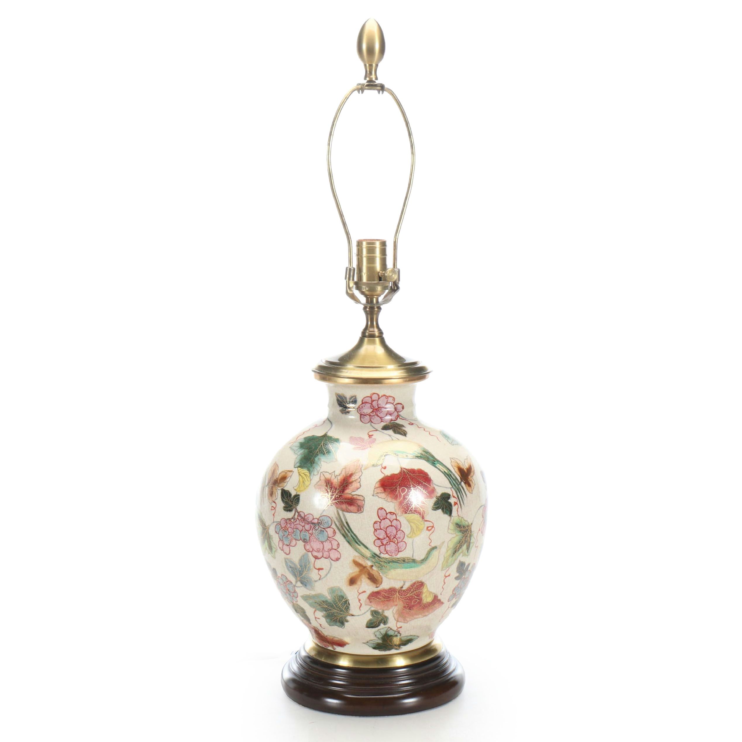 Wildwood Hand-Painted Porcelain and Brass Table Lamp