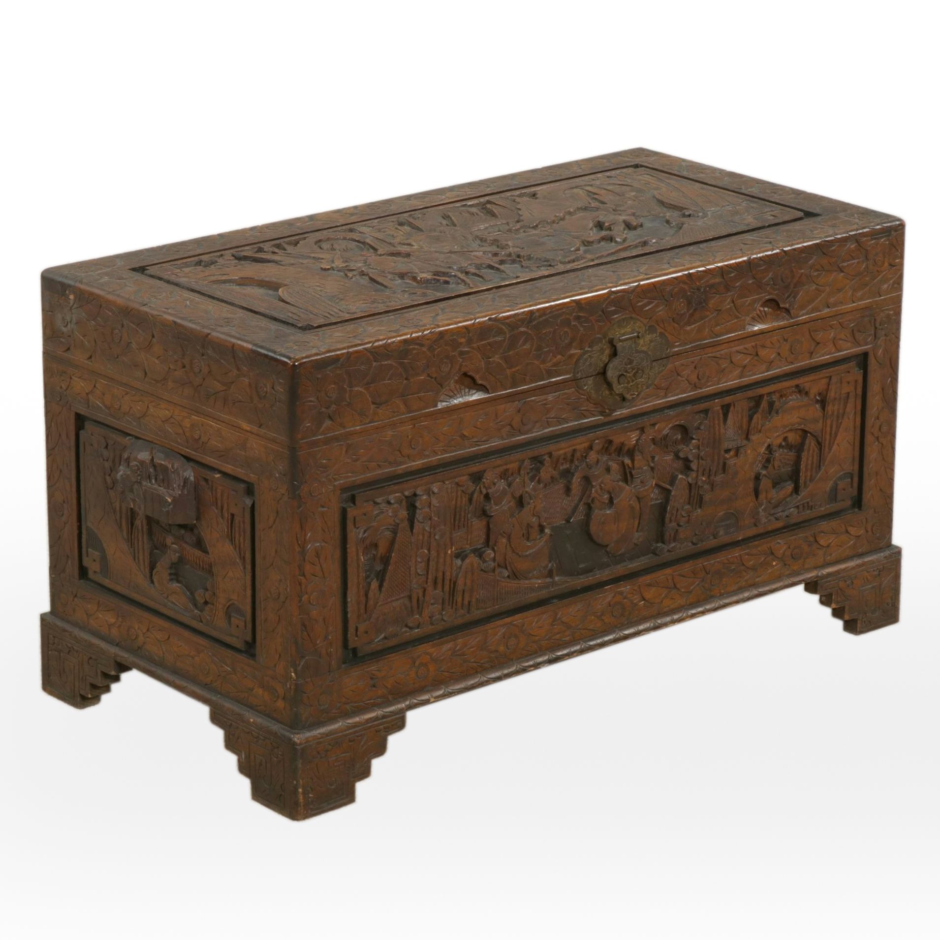 Chinese Carved Camphorwood Chest, Mid to Late 20th Century