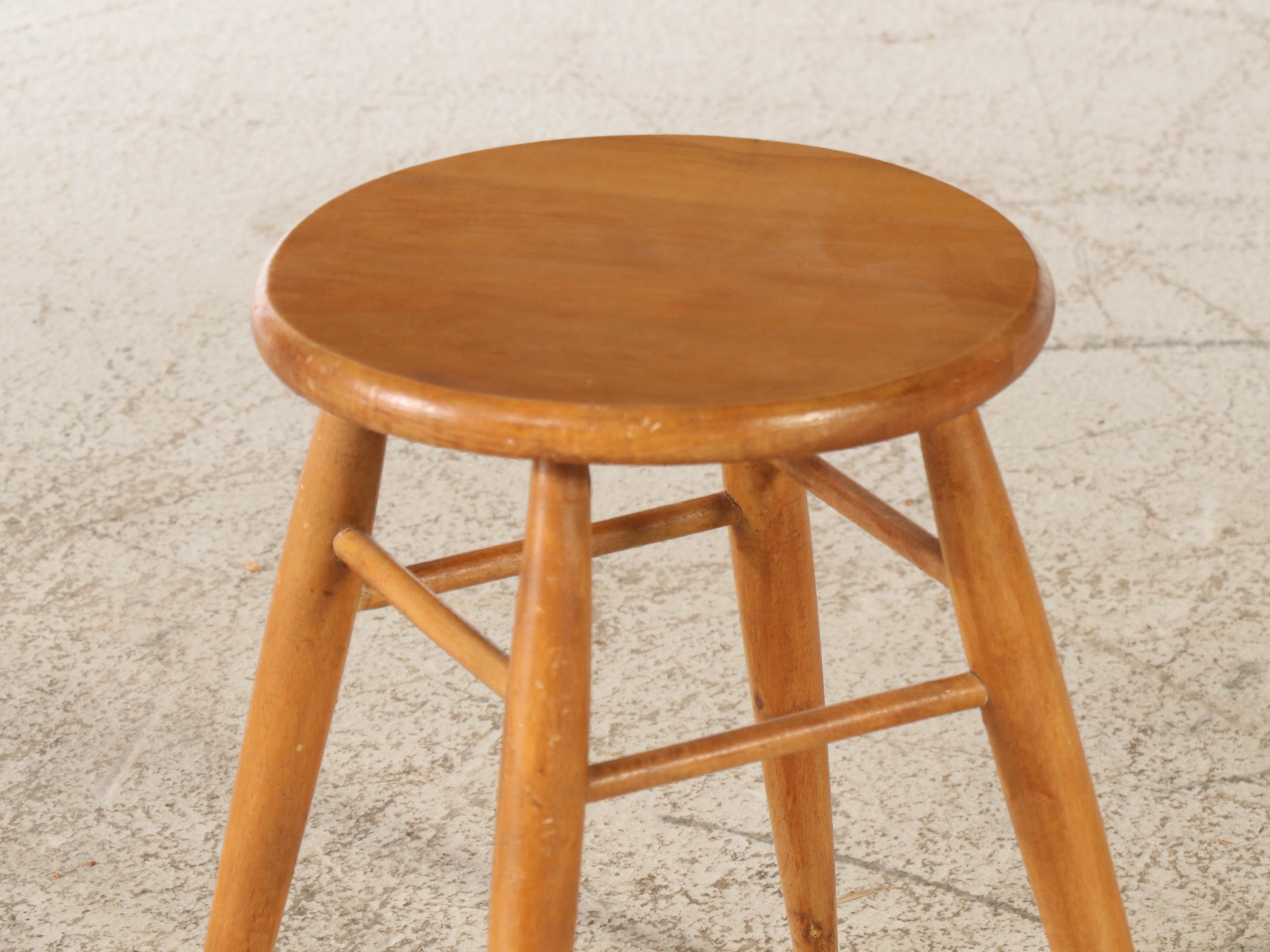 Spindle Leg Wood Stool, 20th Century