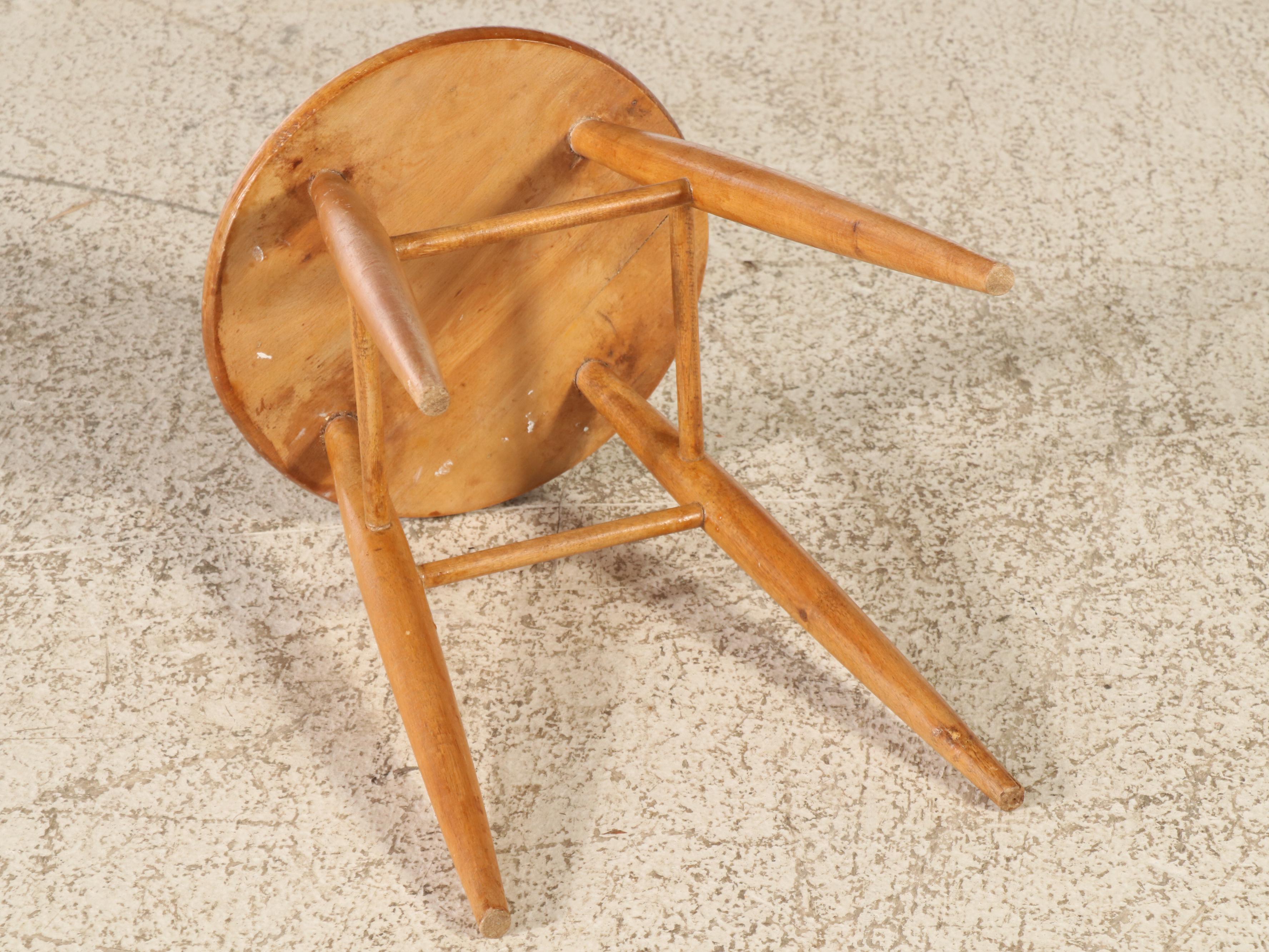 Spindle Leg Wood Stool, 20th Century