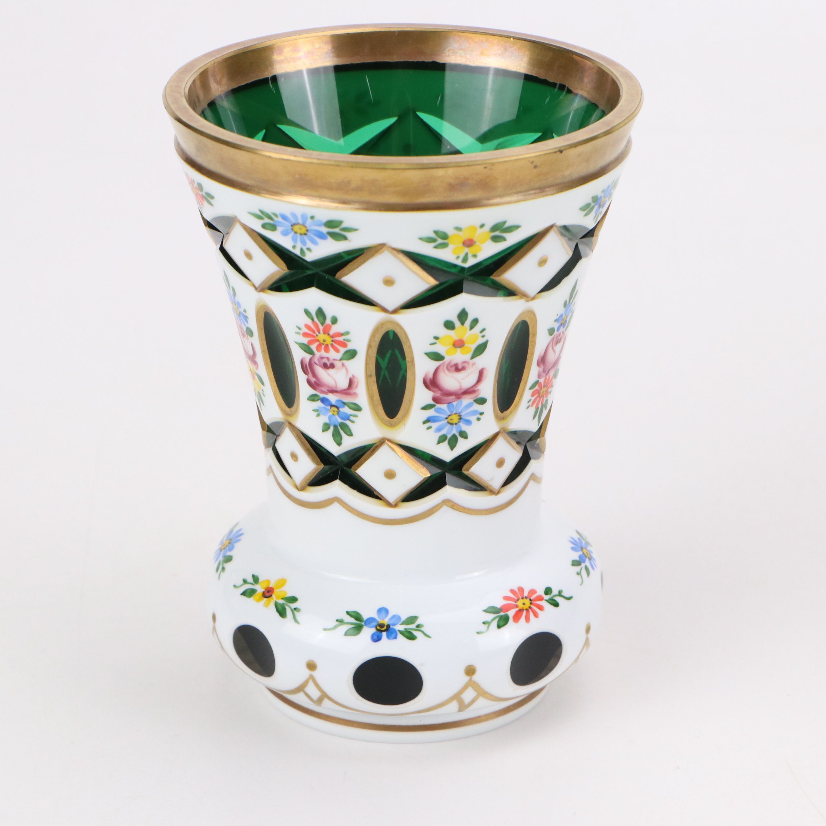 Bohemian Style Painted Cased Glass Vases, 20th Century