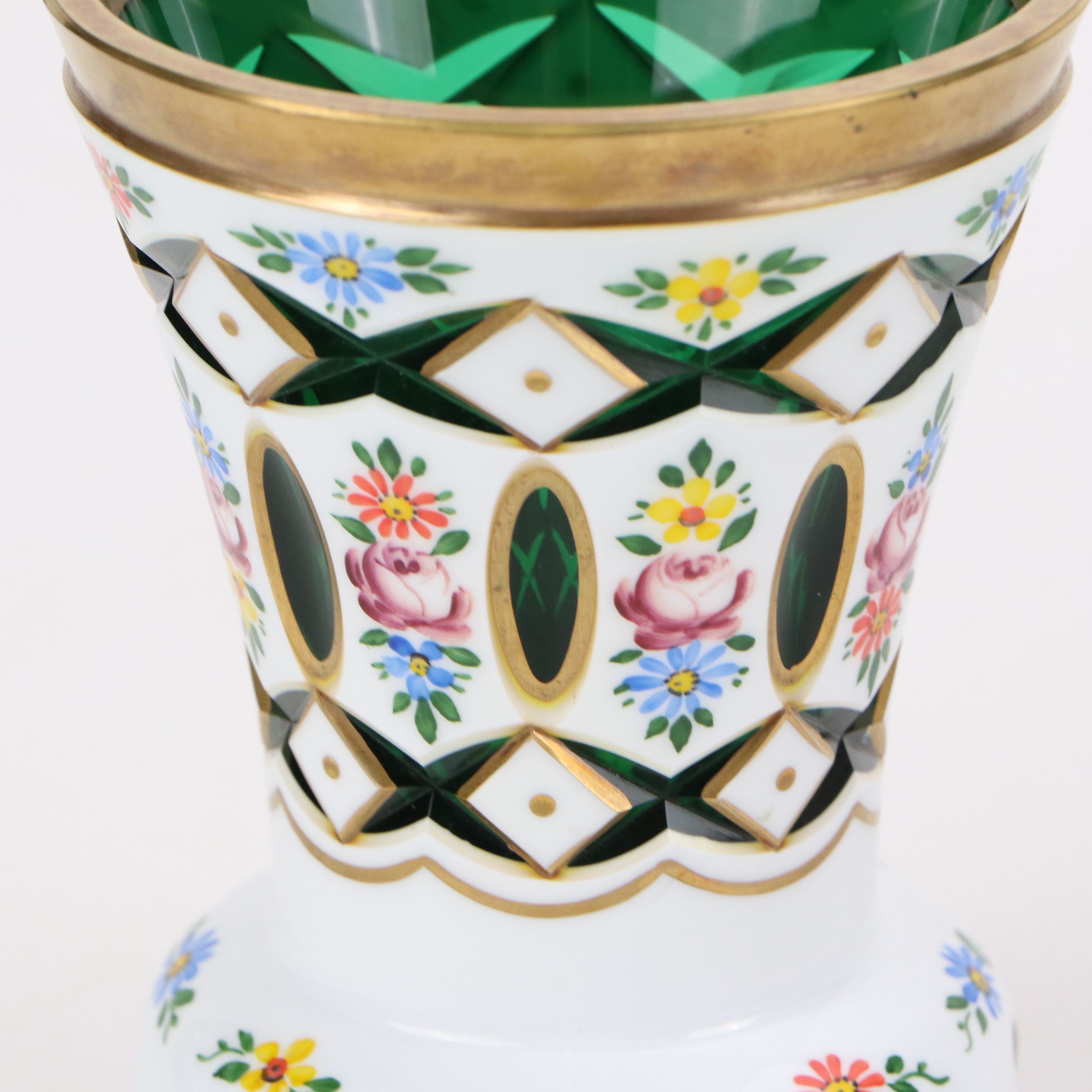 Bohemian Style Painted Cased Glass Vases, 20th Century