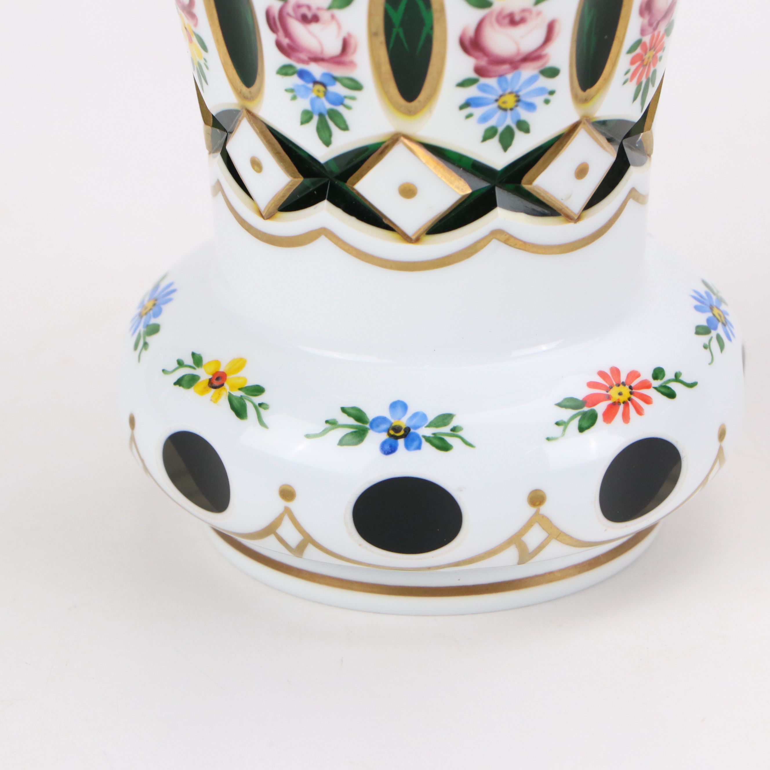 Bohemian Style Painted Cased Glass Vases, 20th Century