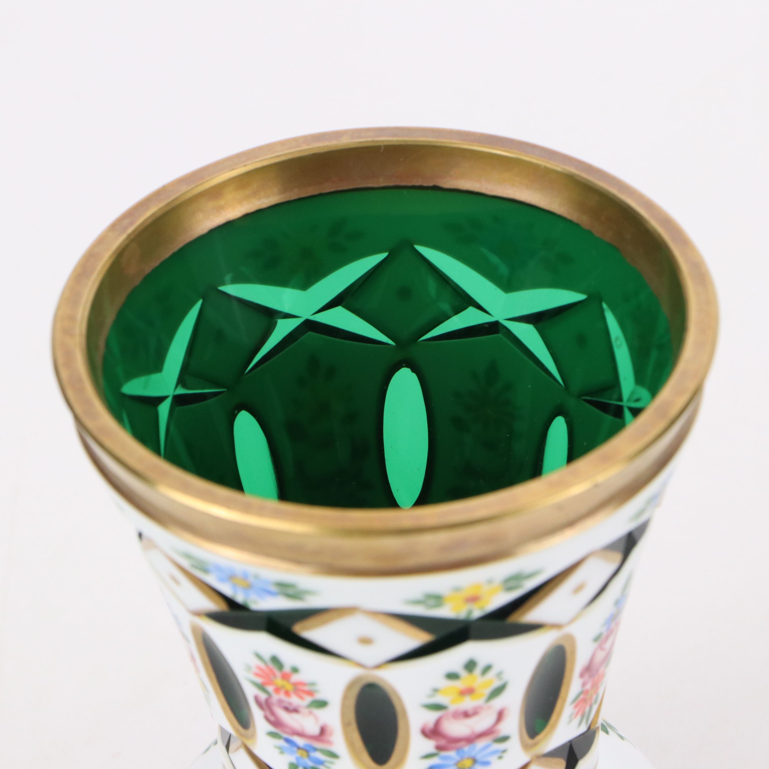 Bohemian Style Painted Cased Glass Vases, 20th Century