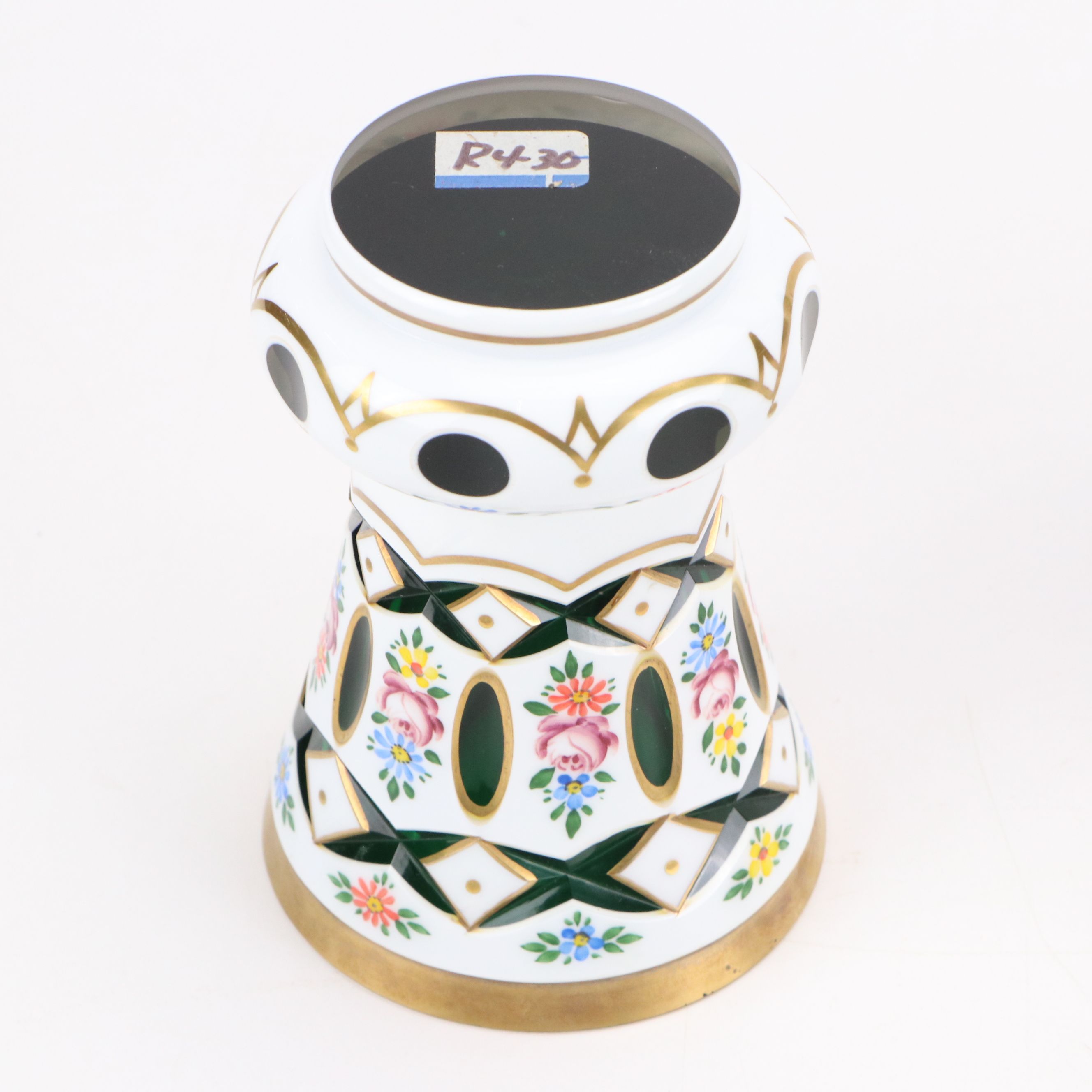 Bohemian Style Painted Cased Glass Vases, 20th Century