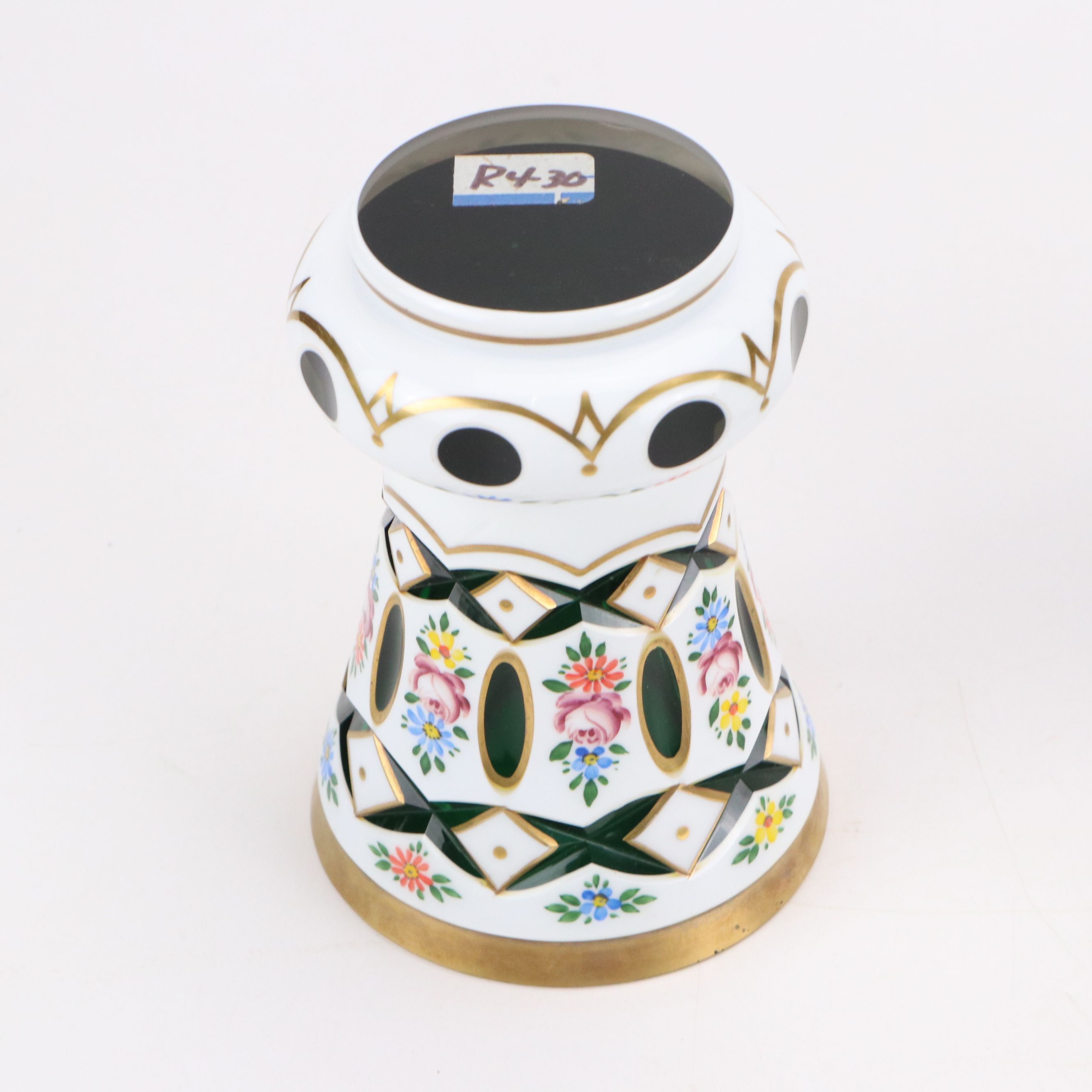 Bohemian Style Painted Cased Glass Vases, 20th Century