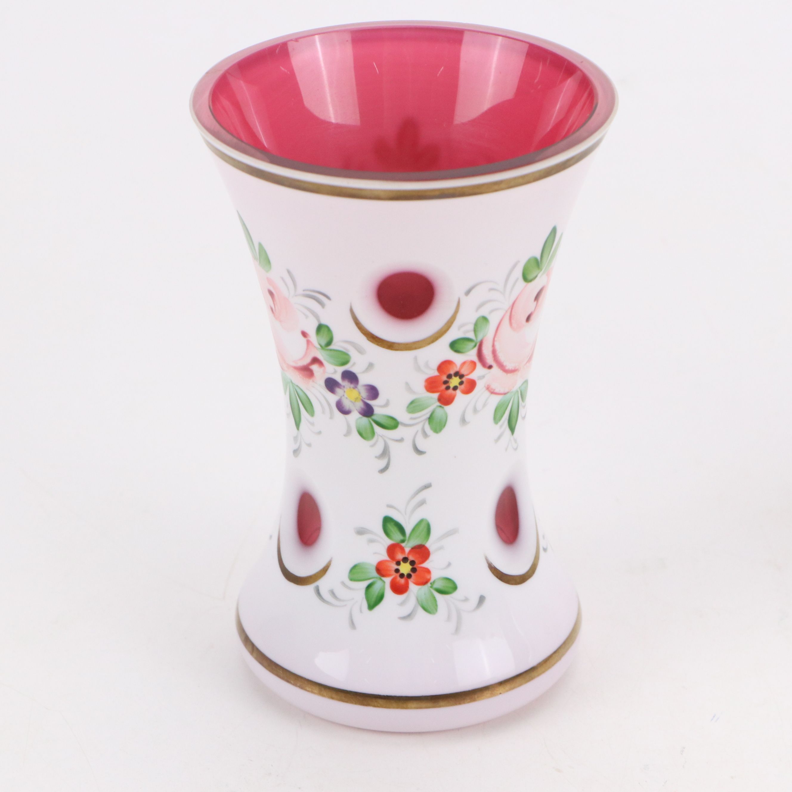 Bohemian Style Painted Cased Glass Vases, 20th Century