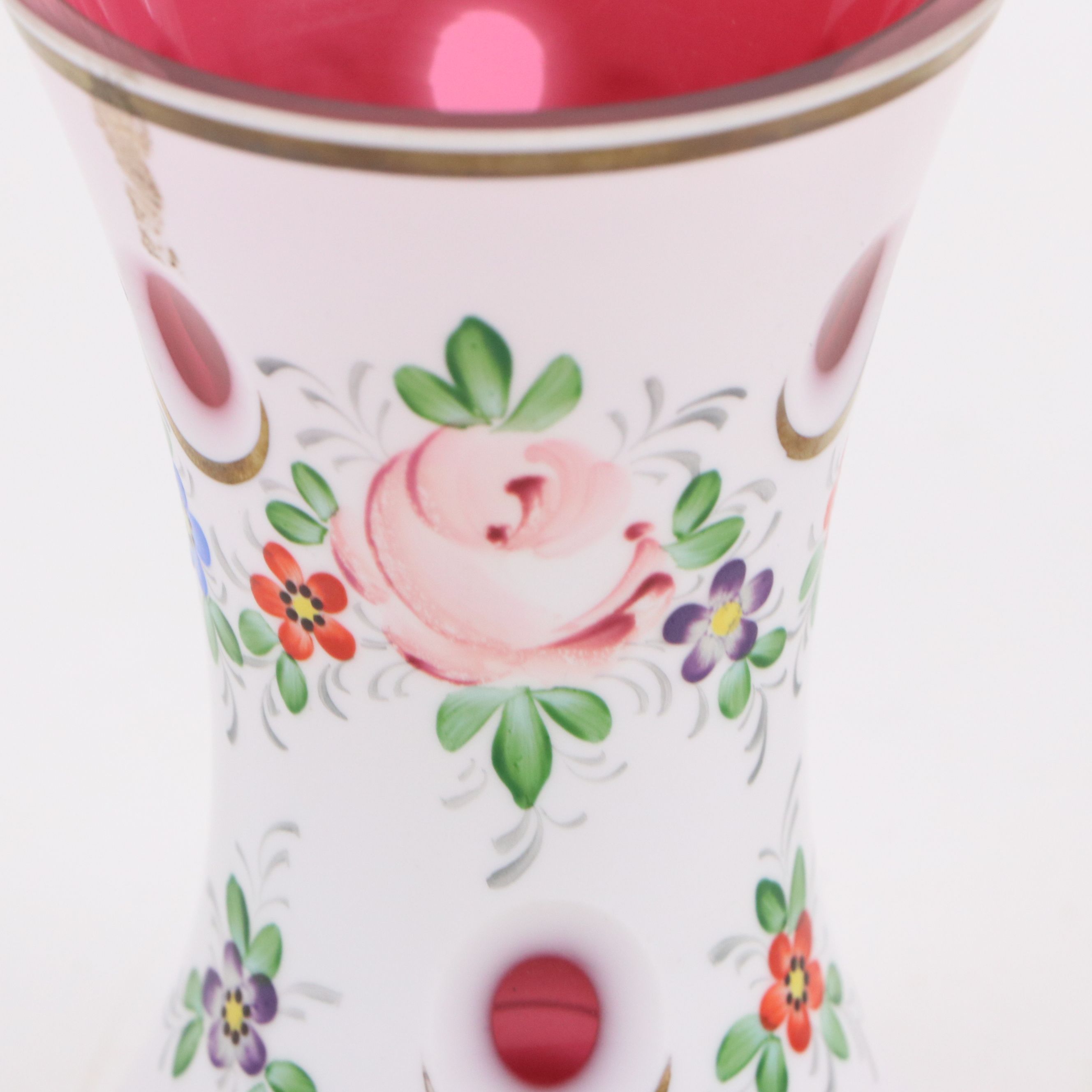 Bohemian Style Painted Cased Glass Vases, 20th Century