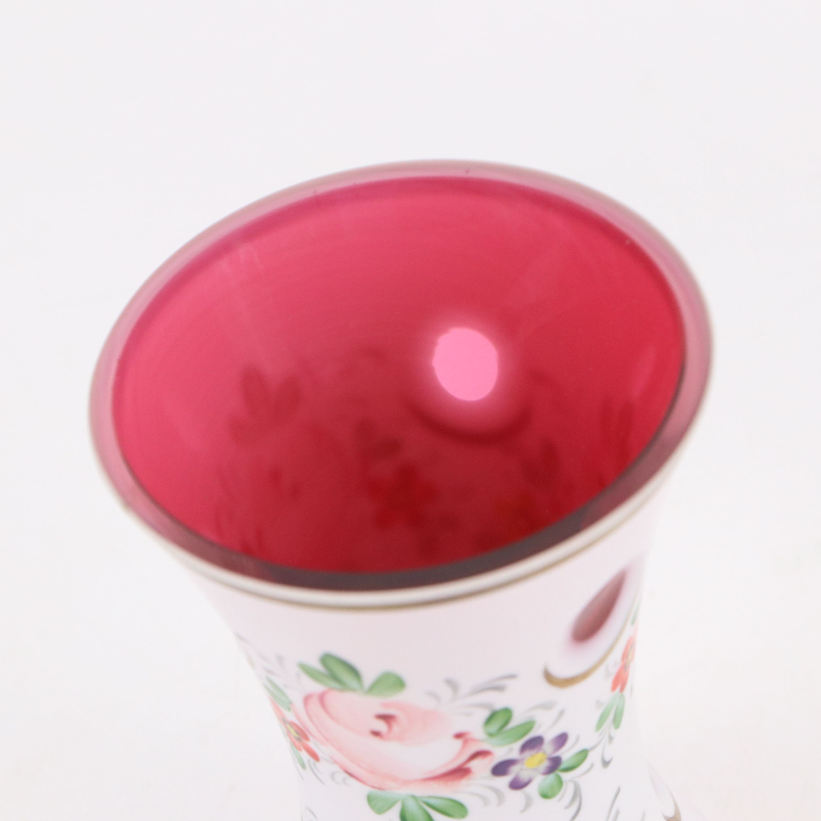 Bohemian Style Painted Cased Glass Vases, 20th Century