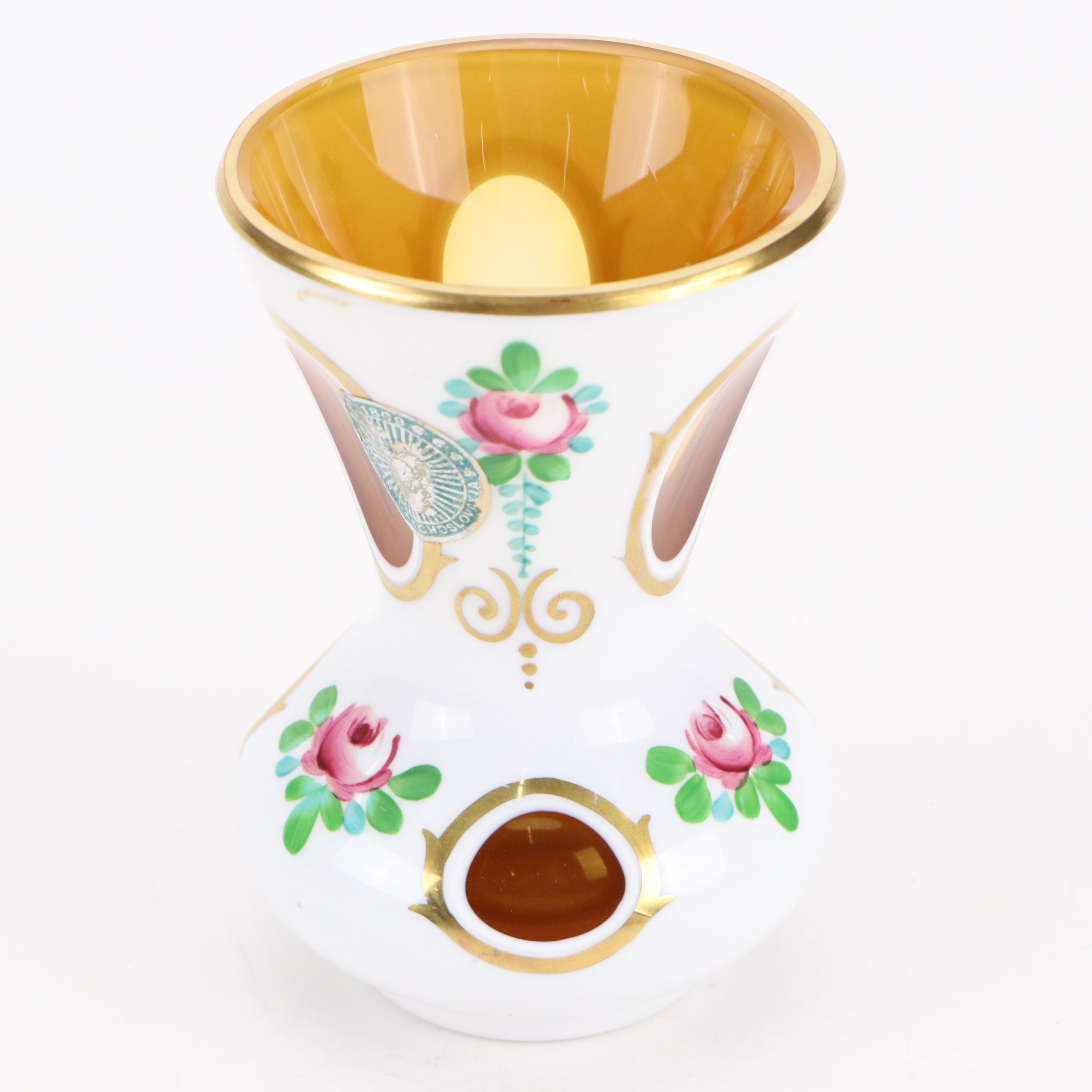 Bohemian Style Painted Cased Glass Vases, 20th Century