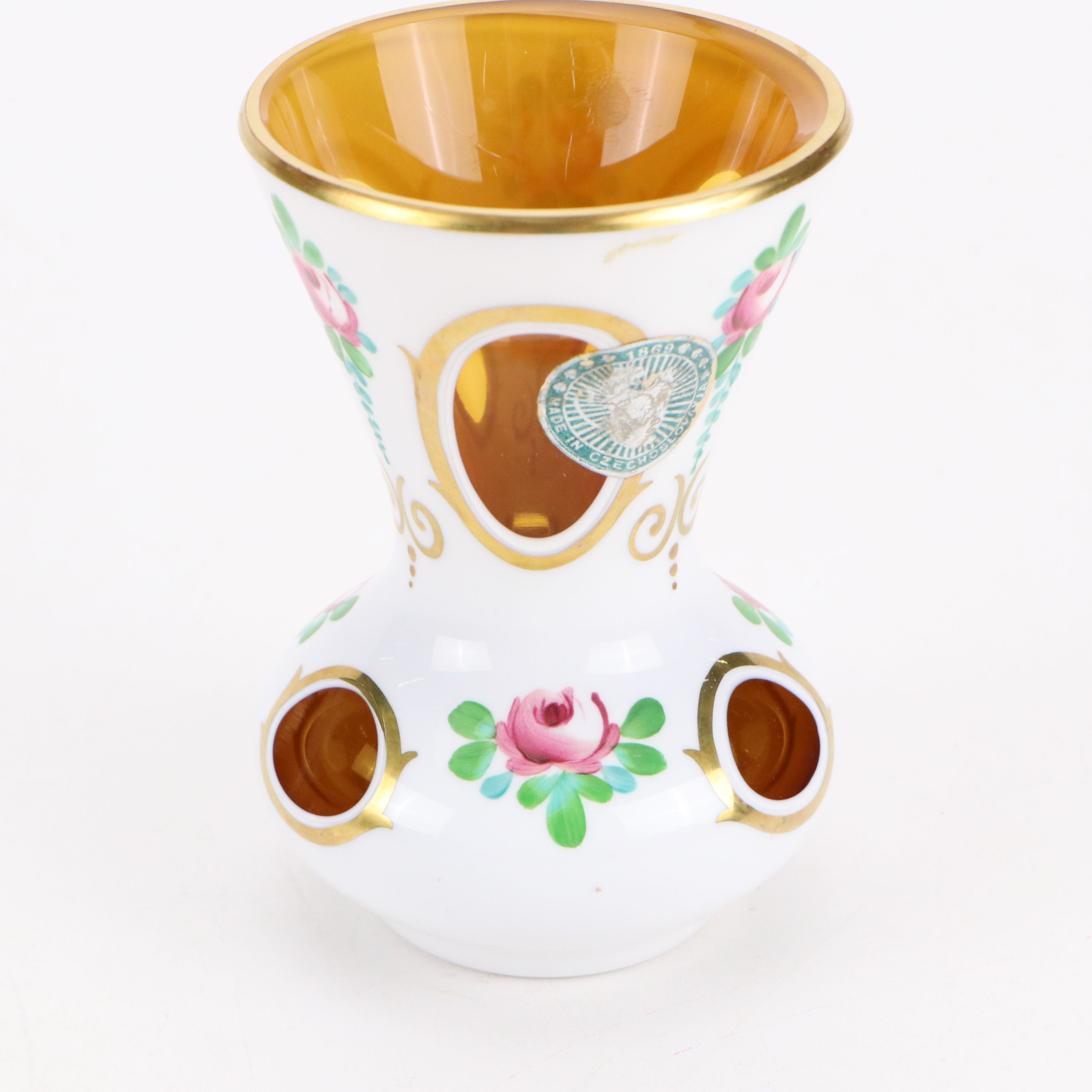 Bohemian Style Painted Cased Glass Vases, 20th Century