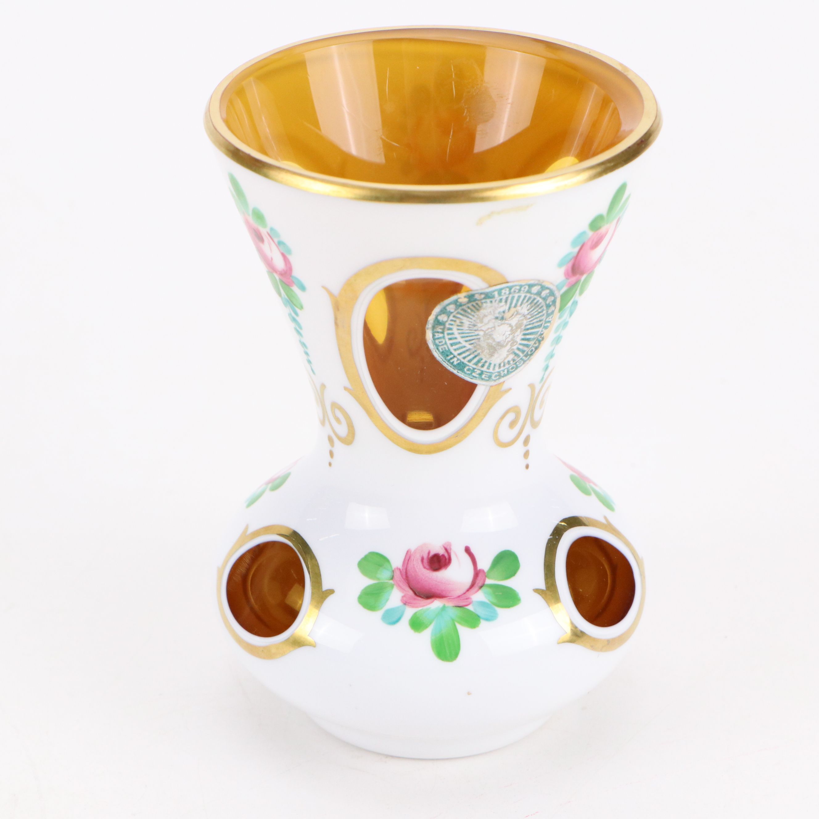 Bohemian Style Painted Cased Glass Vases, 20th Century