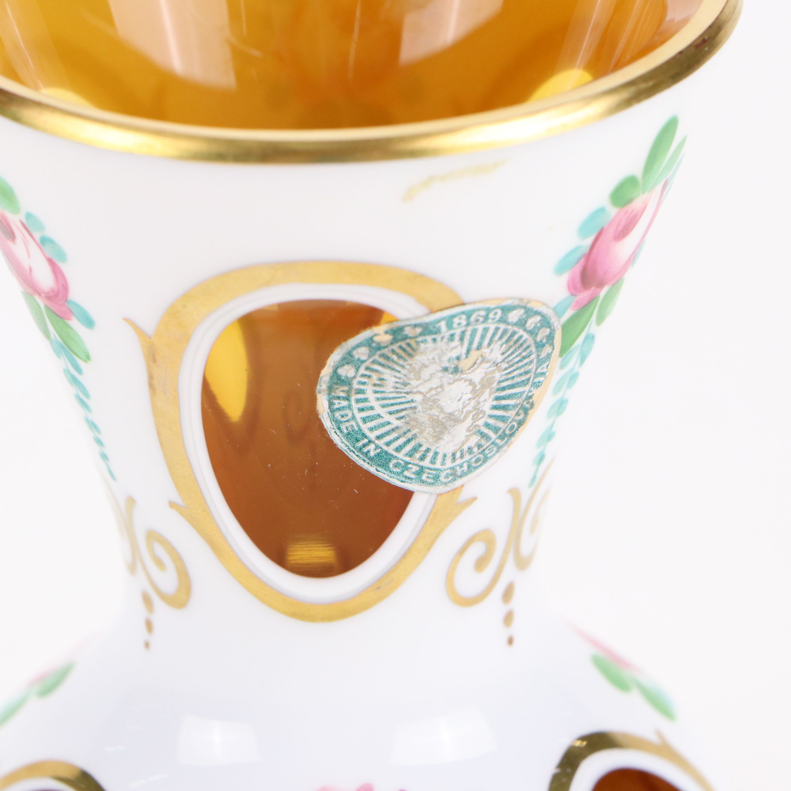 Bohemian Style Painted Cased Glass Vases, 20th Century