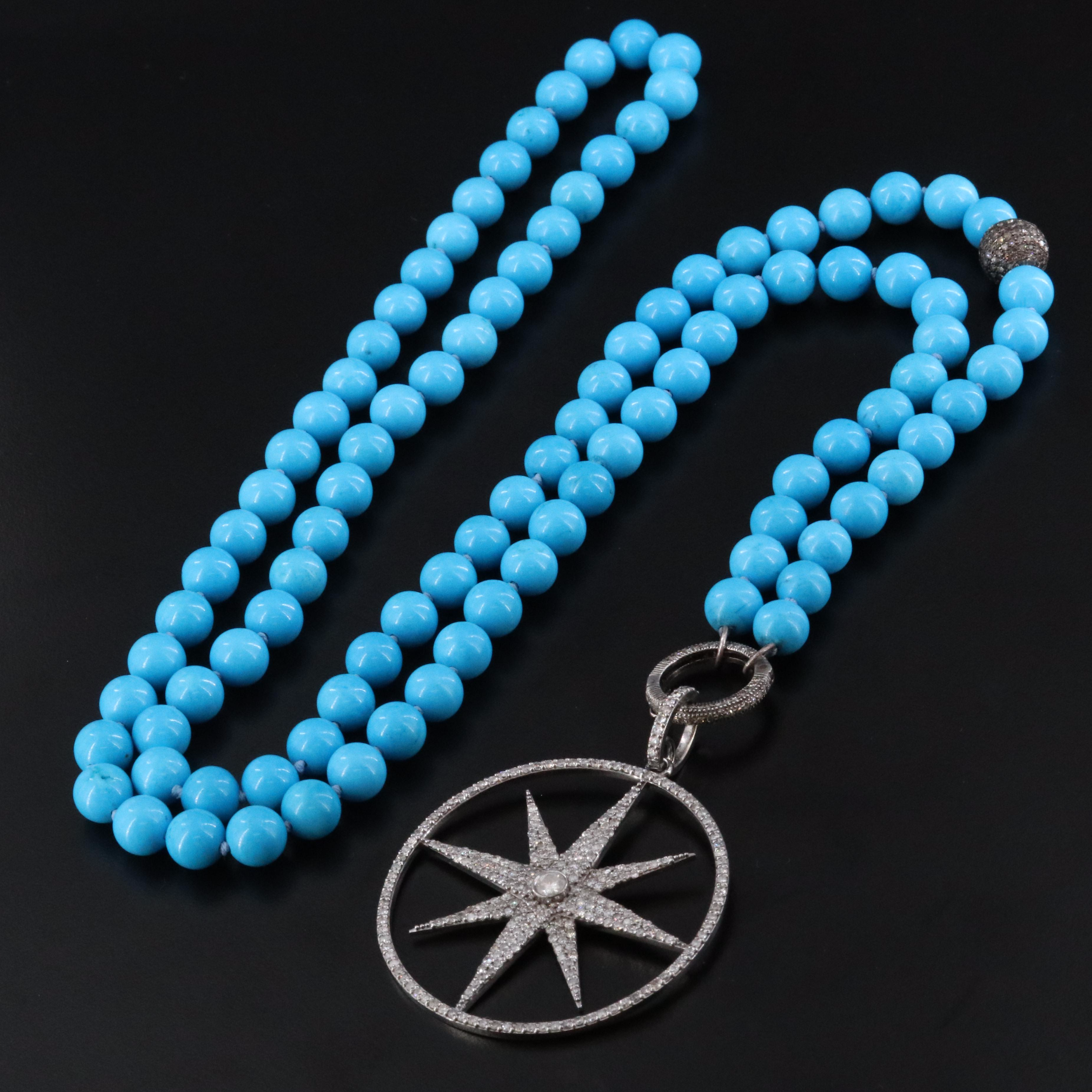 Sheryl Lowe Sterling Howlite Bead Necklace with Diamond Star Pendant