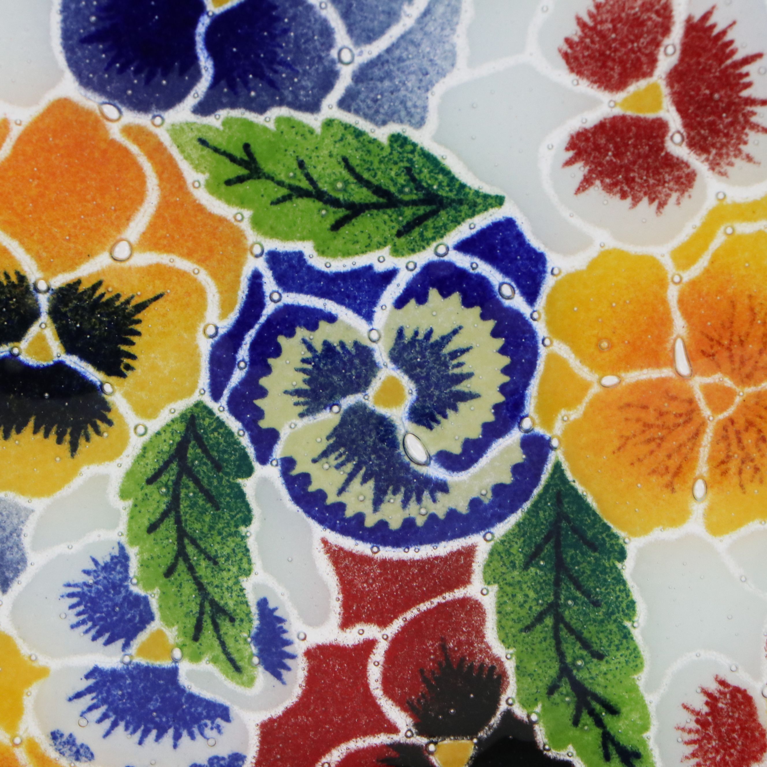 Hawaiian Handmade Floral Glass Plate on Metal Stand