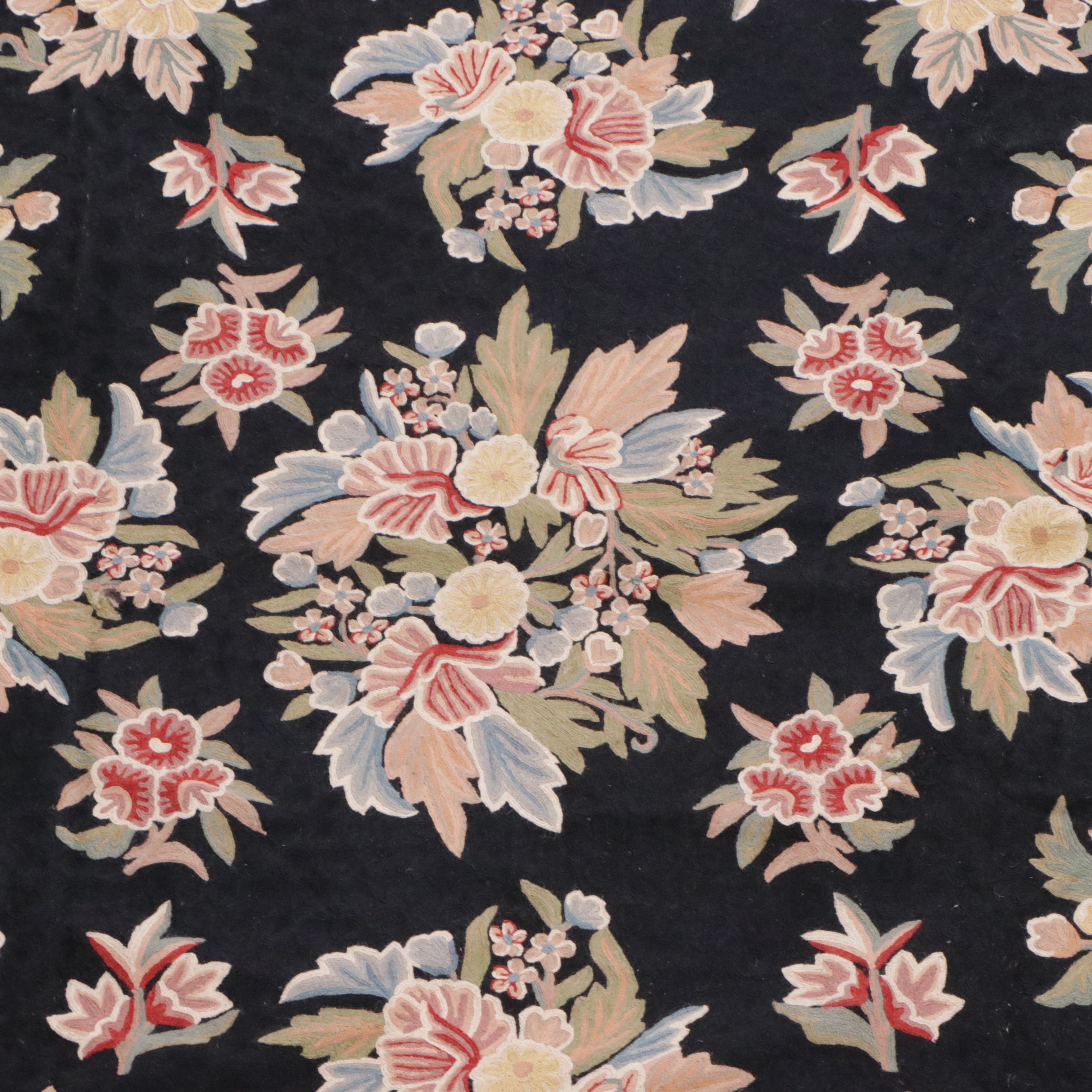 7'9 x 9'11 Handmade Indian Chain-Stitched Floral Area Rug