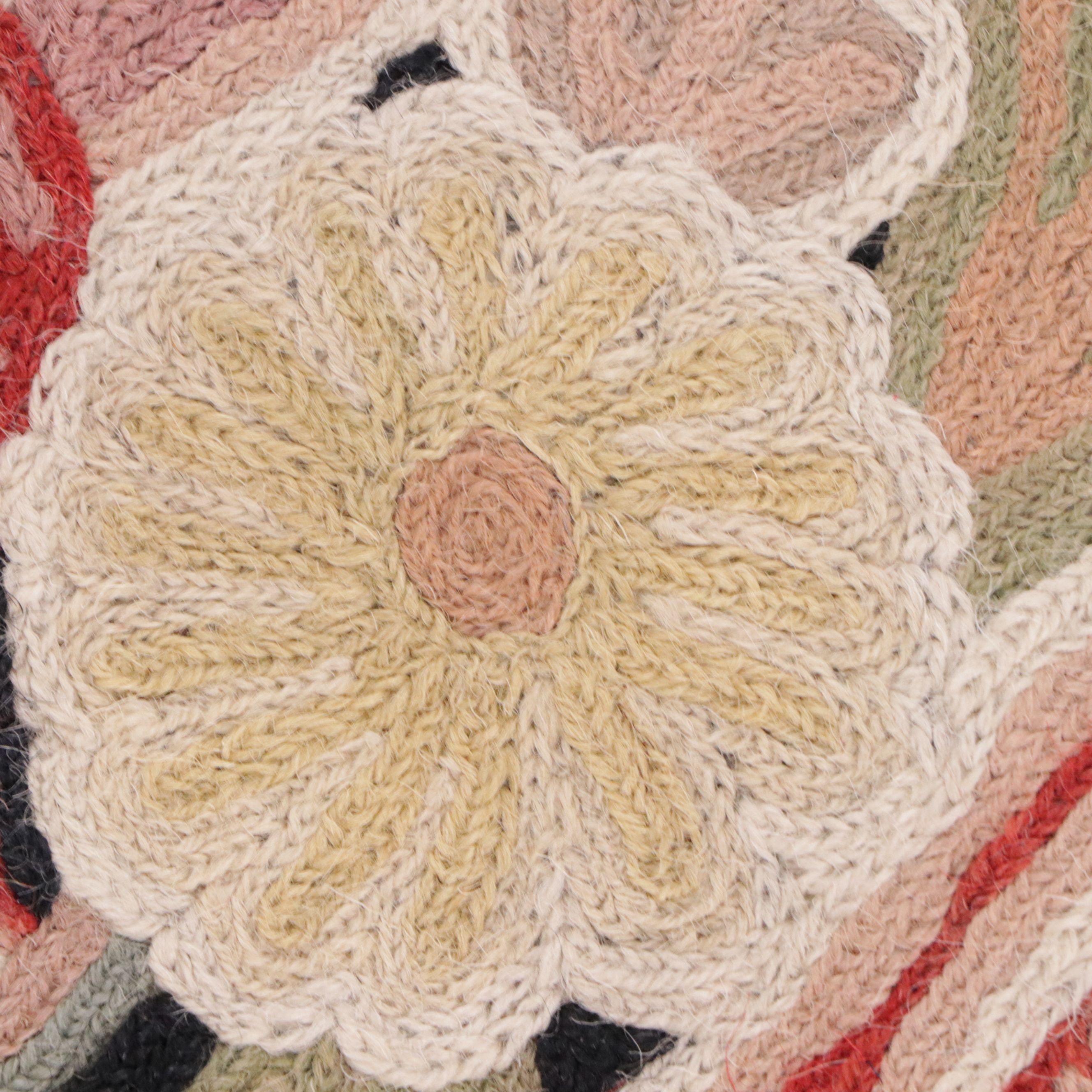 7'9 x 9'11 Handmade Indian Chain-Stitched Floral Area Rug