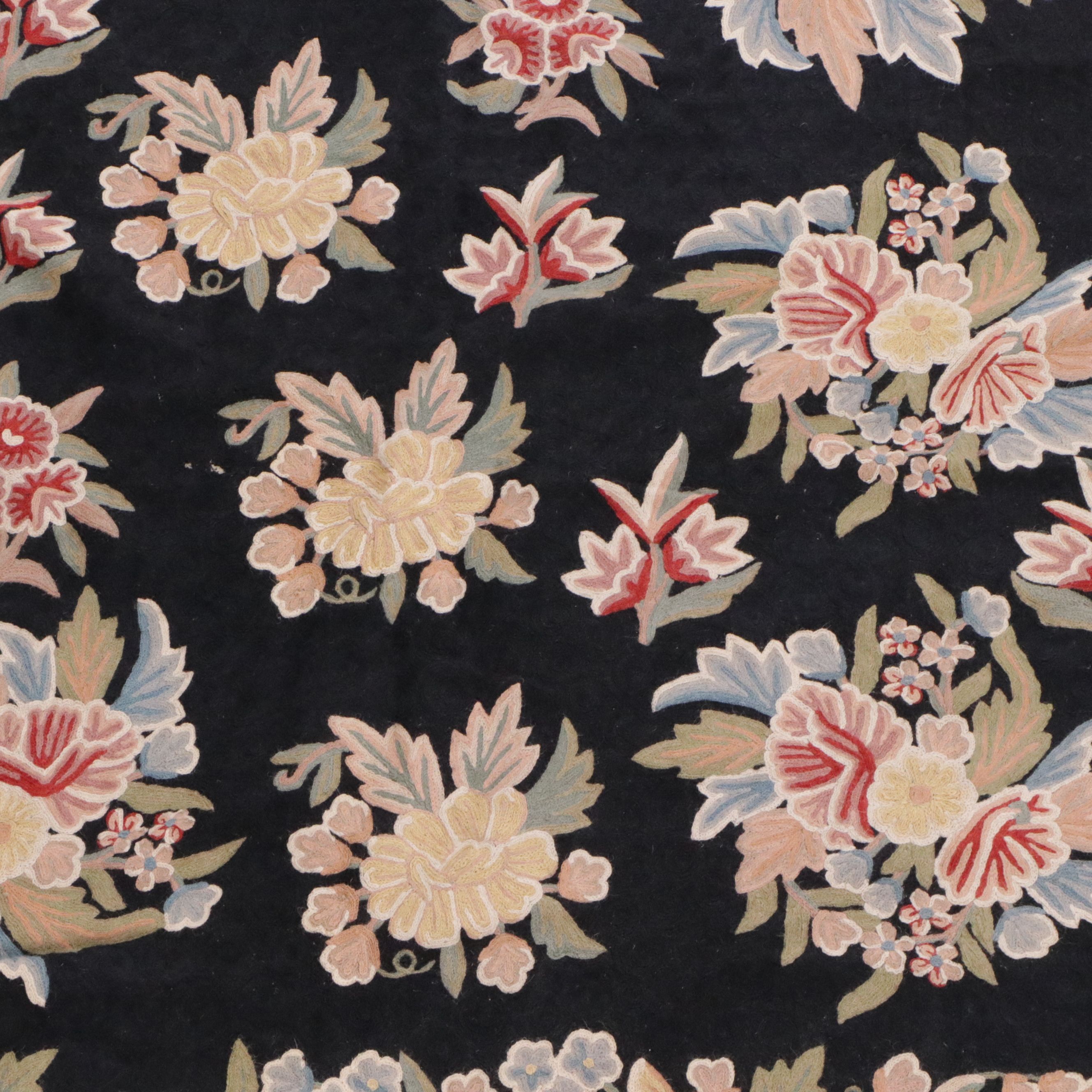 7'9 x 9'11 Handmade Indian Chain-Stitched Floral Area Rug