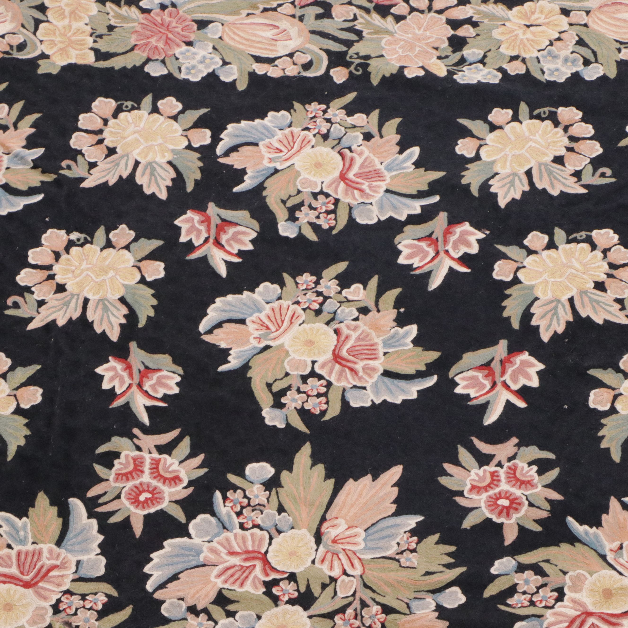 7'9 x 9'11 Handmade Indian Chain-Stitched Floral Area Rug