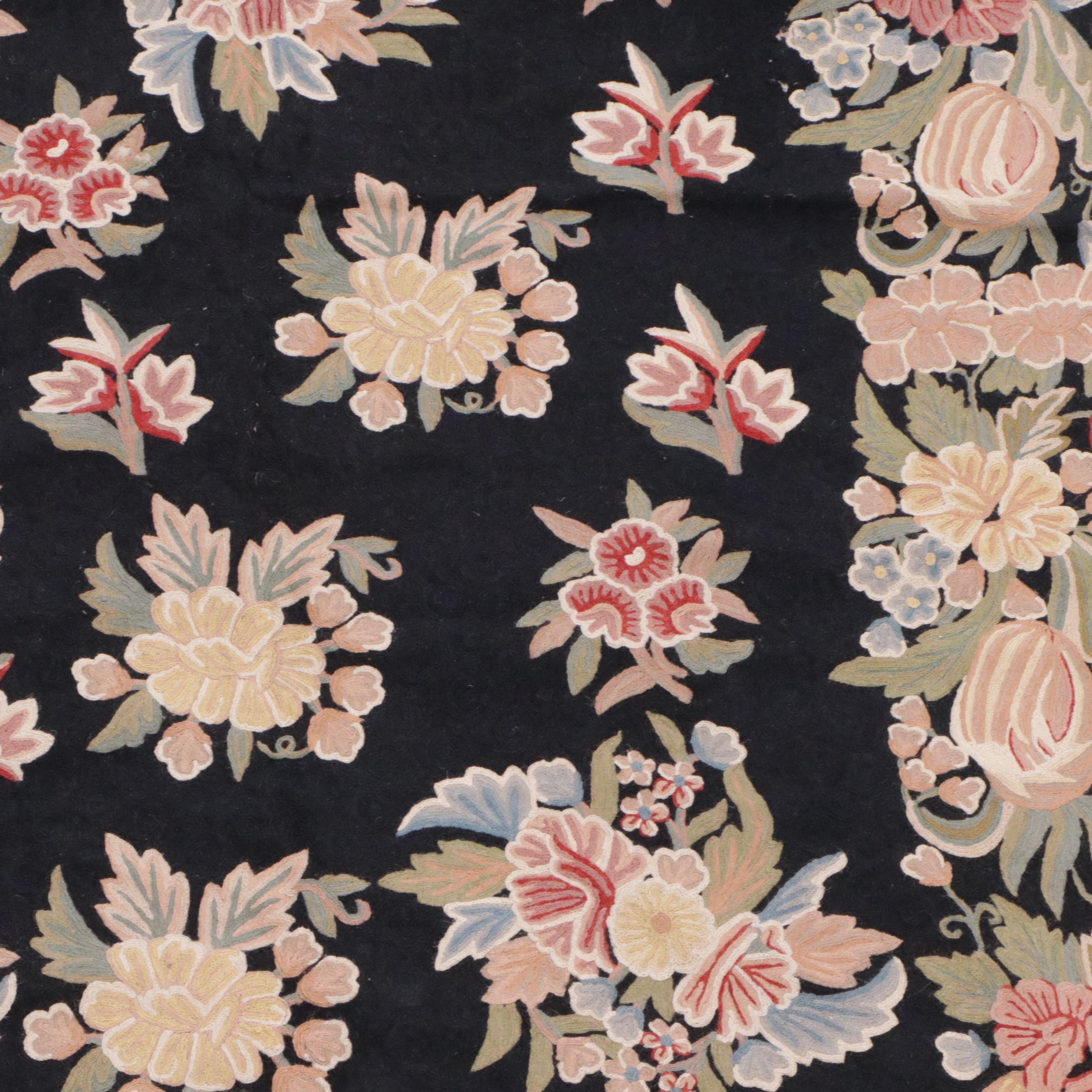 7'9 x 9'11 Handmade Indian Chain-Stitched Floral Area Rug