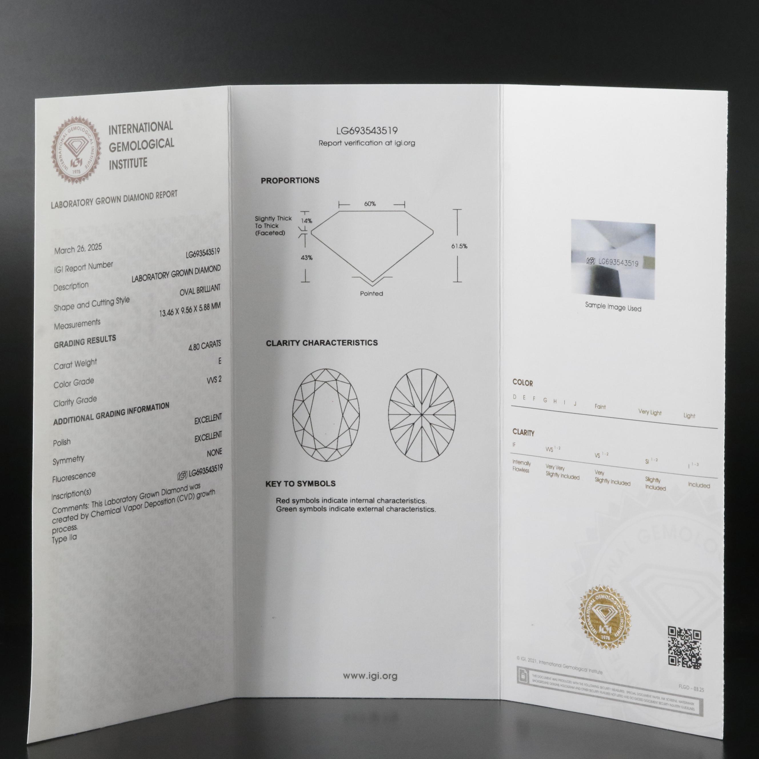 18K 4.80 CT Lab Grown Diamond Solitaire Ring with IGI Report