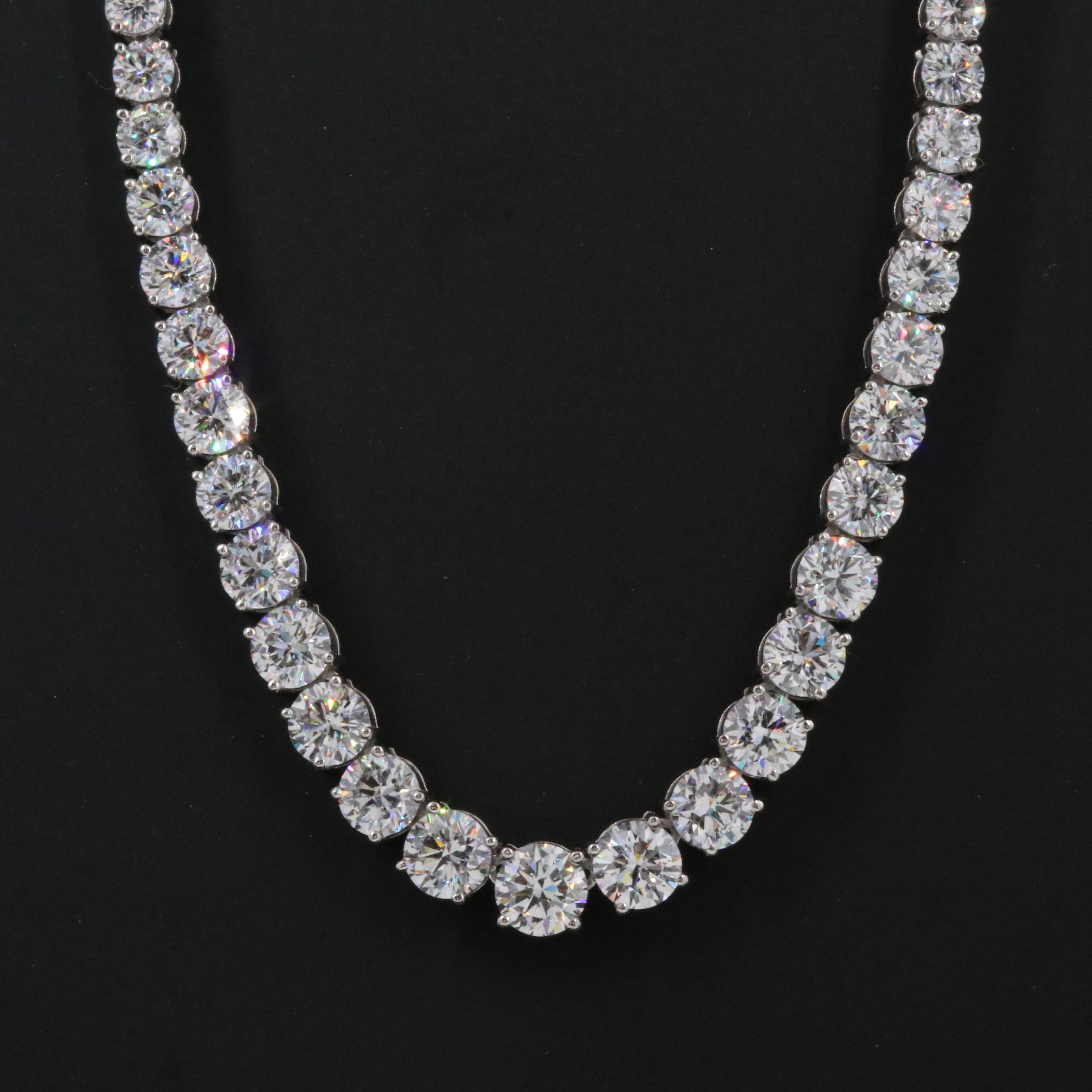 Platinum 24.22 CTW Lab Grown Diamond Graduated Riviera Necklace