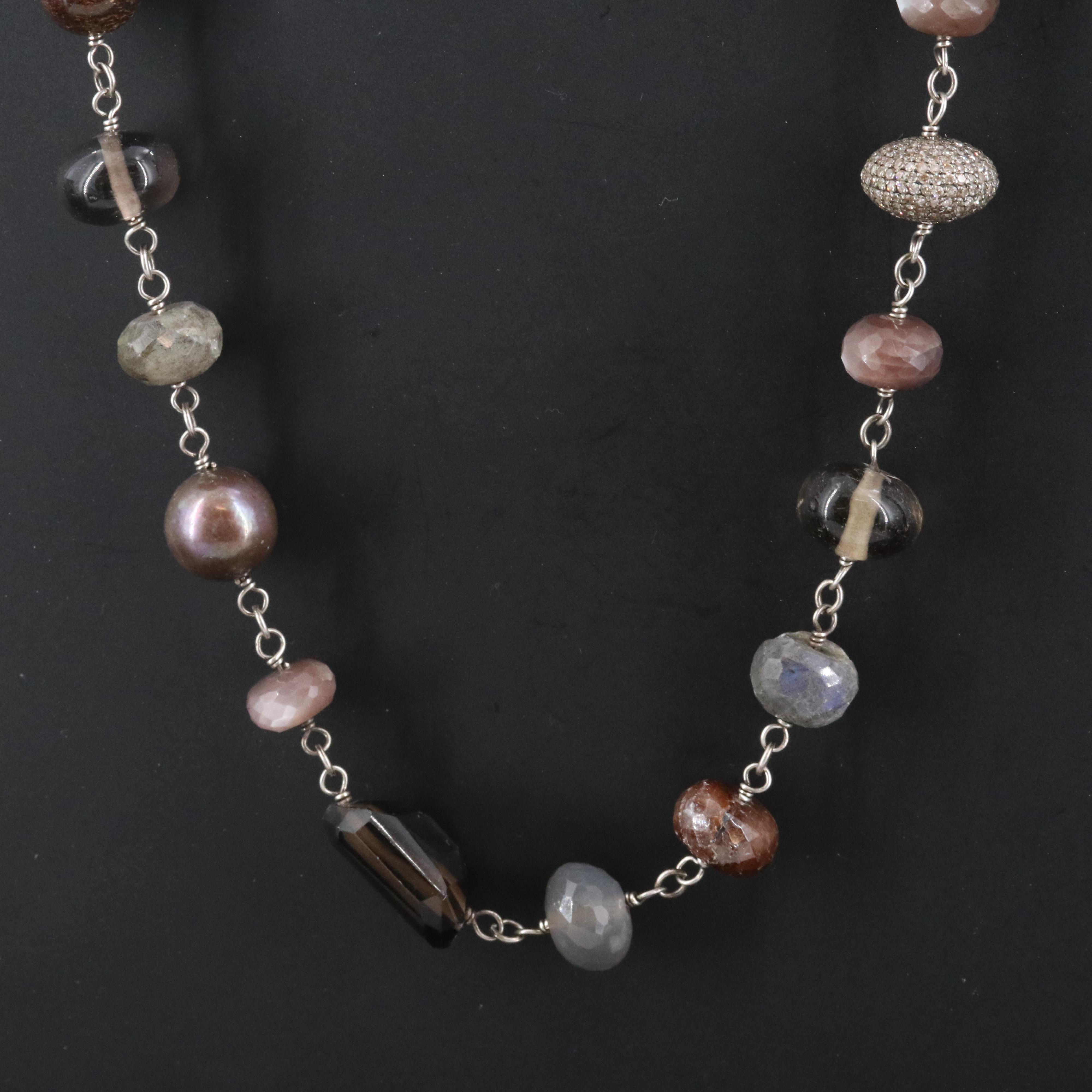 Sterling Necklace with Moonstone and Labradorite attributed to Sheryl Lowe