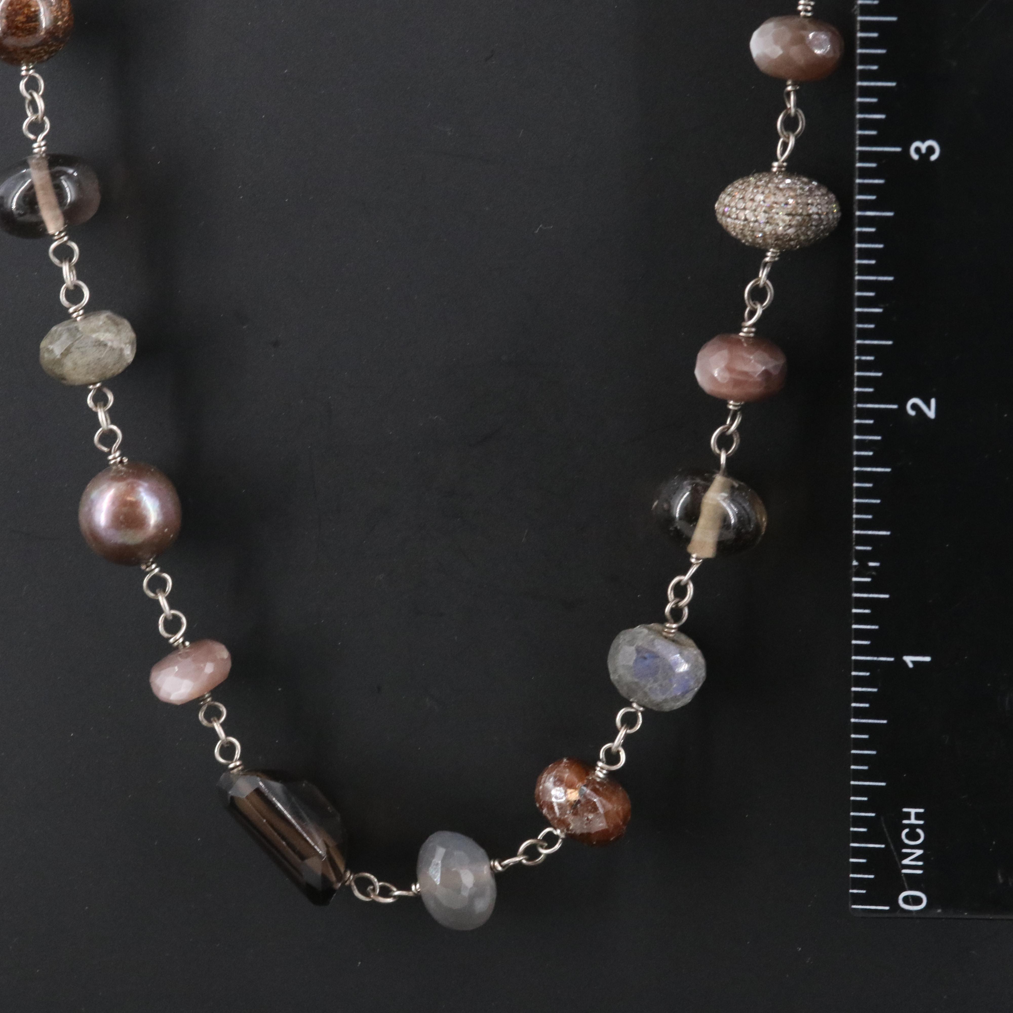 Sterling Necklace with Moonstone and Labradorite attributed to Sheryl Lowe