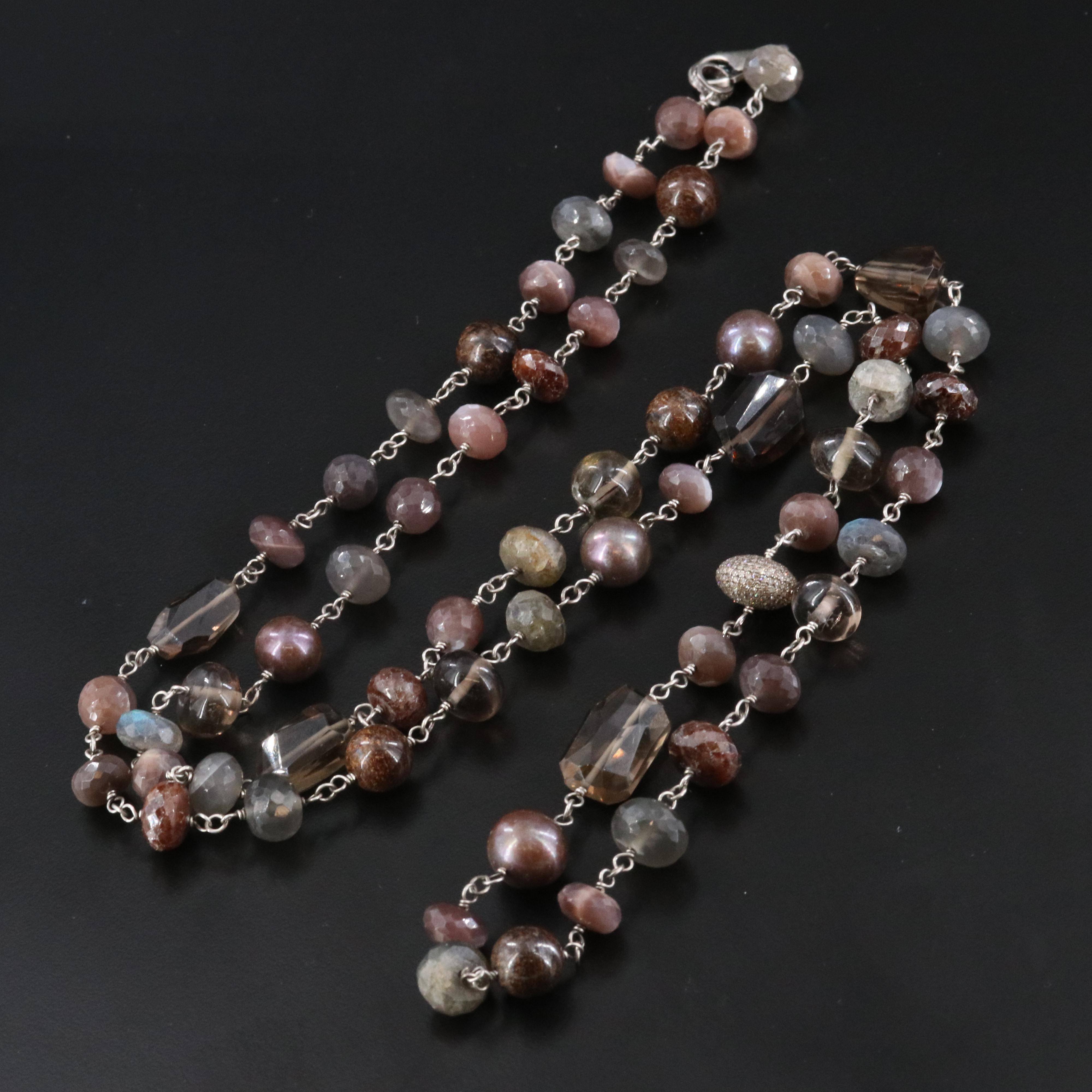 Sterling Necklace with Moonstone and Labradorite attributed to Sheryl Lowe