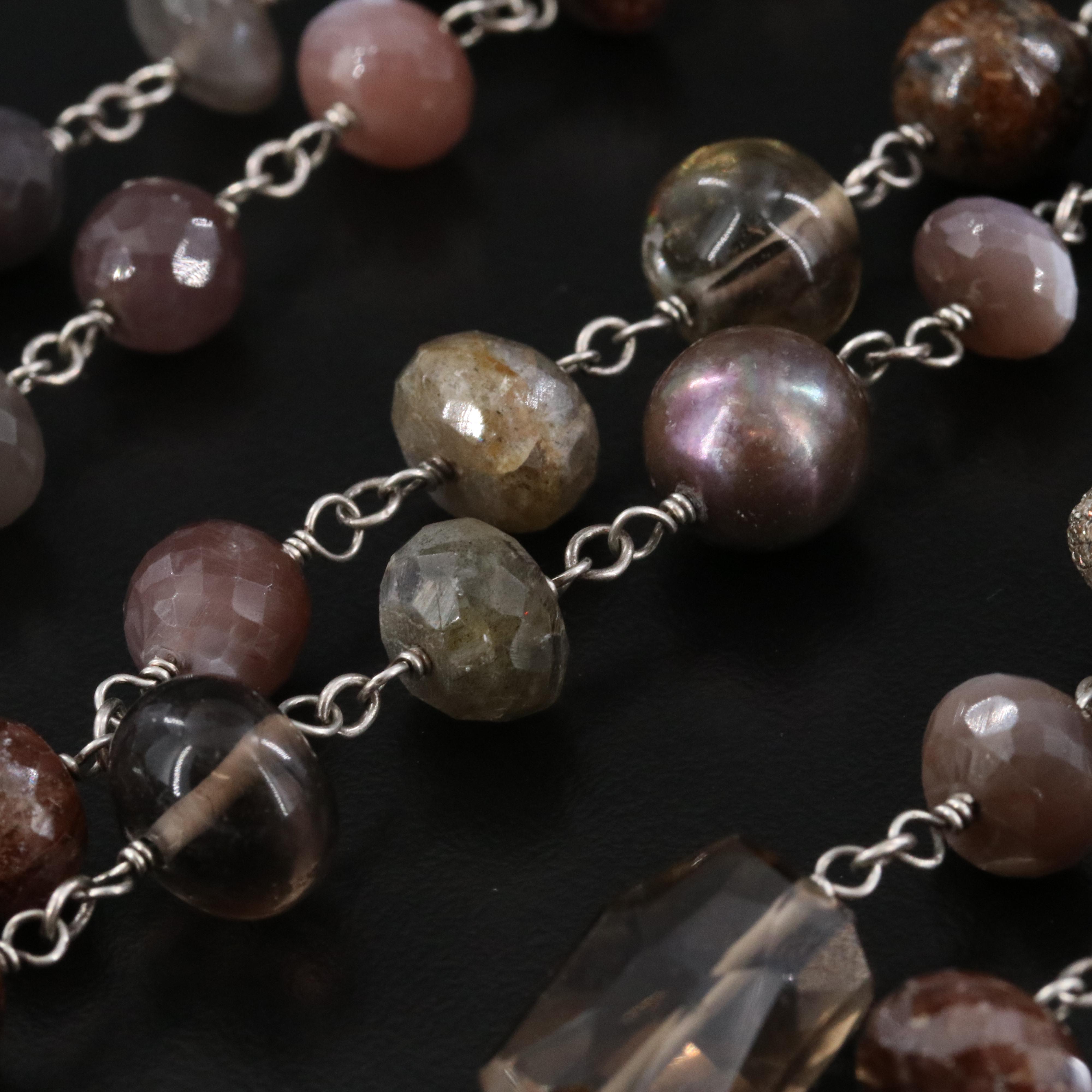 Sterling Necklace with Moonstone and Labradorite attributed to Sheryl Lowe